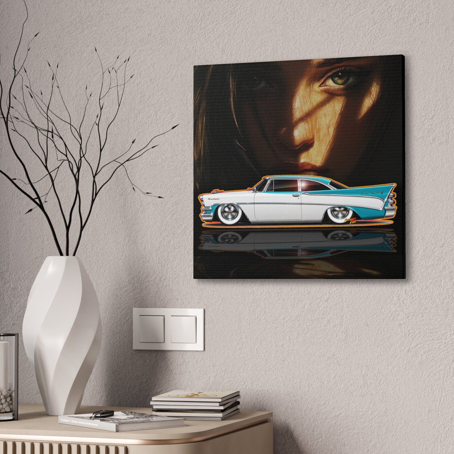 DODGE CUSTOM ROYAL 1957 Collectible Fireball Art Canvas Stretched Print