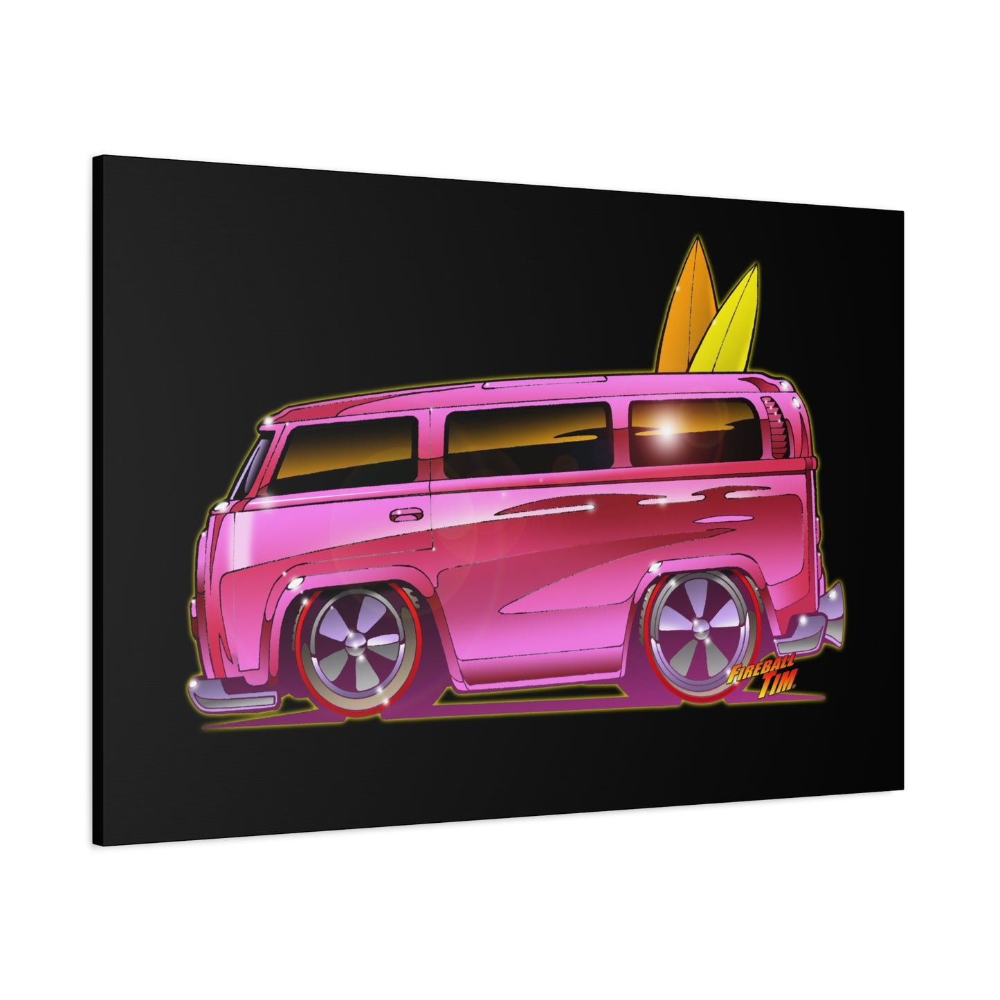 HOT WHEELS PINK BEACH BOMB BUS Fireball Art Canvas Print
