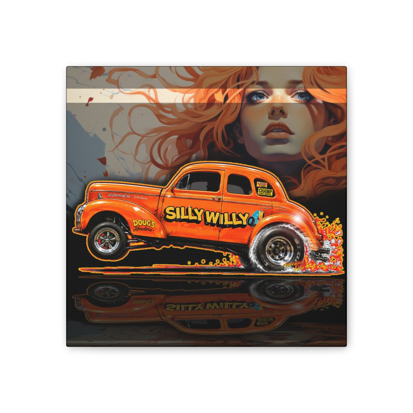 SILLY WILLER HOT ROD GASSER Collectible Fireball Art Canvas Stretched Print