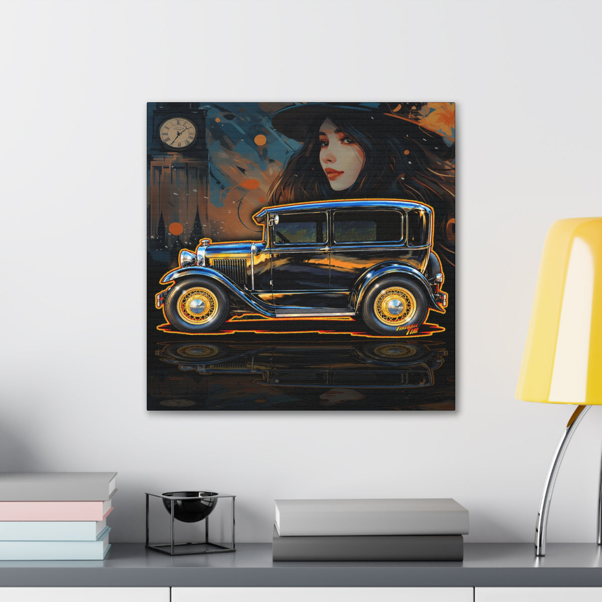FORD MODEL A 1930 Vintage Collectible Fireball Art Canvas Stretched Print