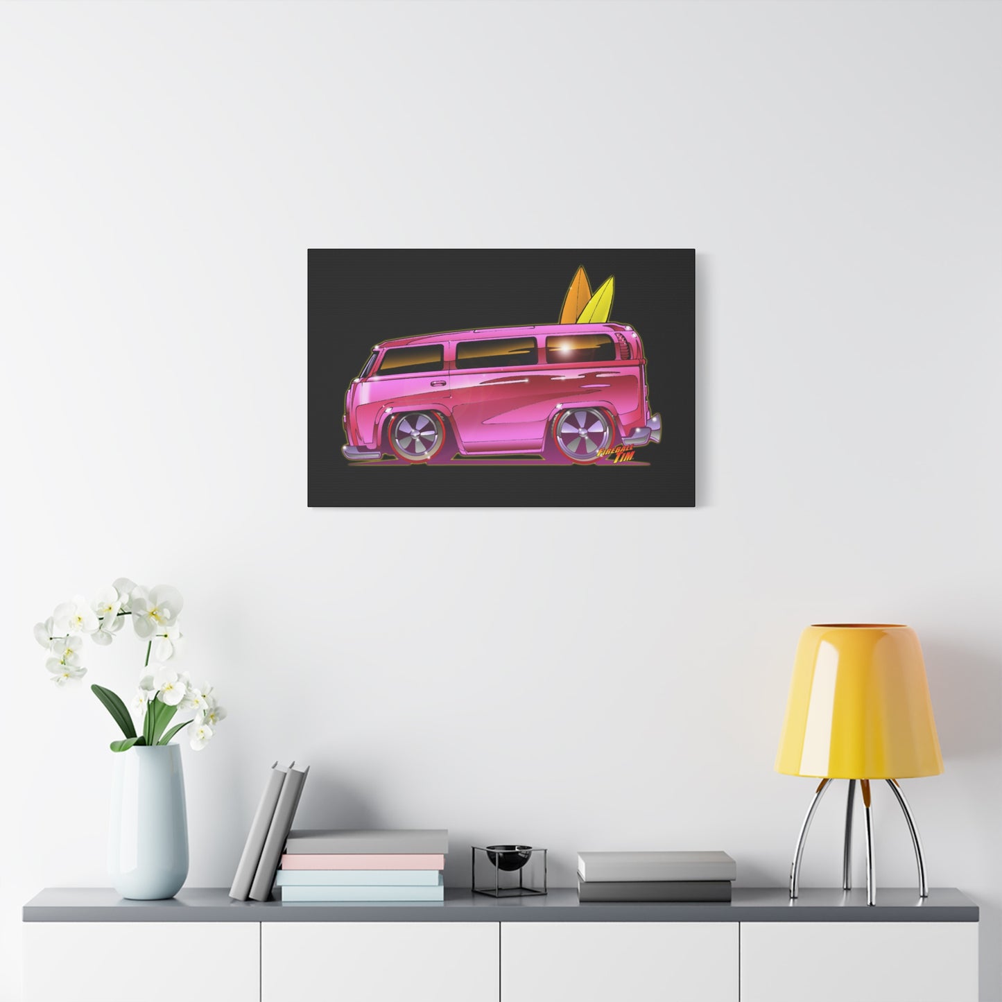 HOT WHEELS PINK BEACH BOMB BUS Fireball Art Canvas Print
