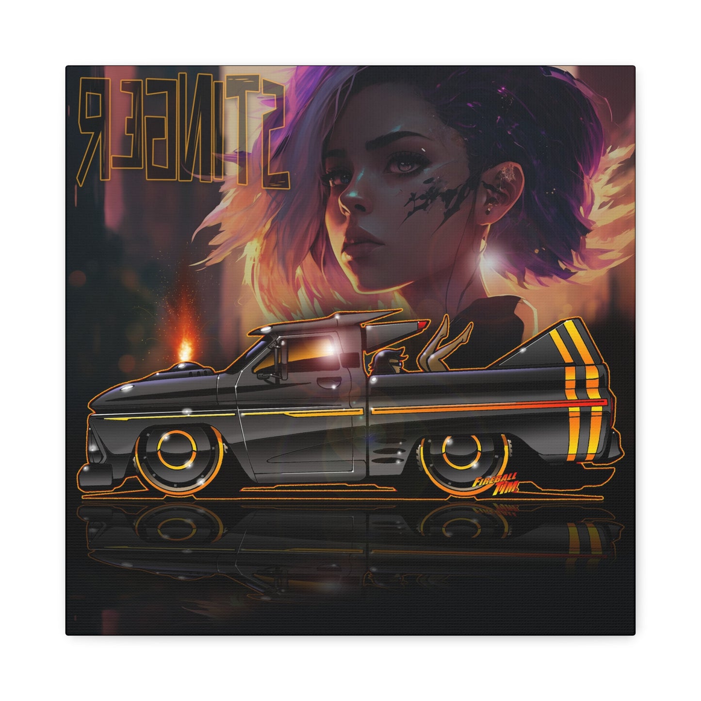 CHEVROLET C10 1960 Stinger Pickup Truck Fireball Art Canvas Print
