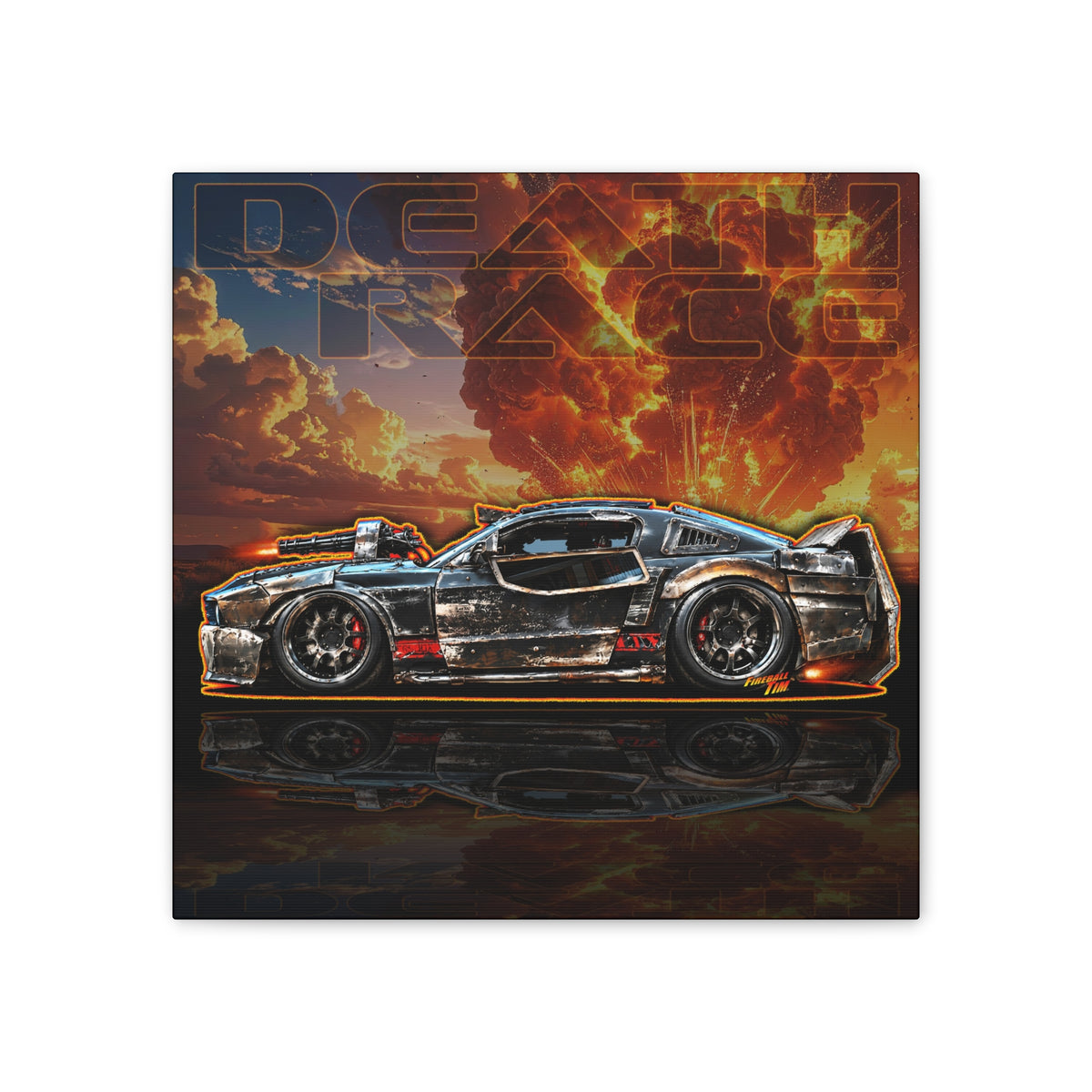 DEATH RACE MUSTANG Collectible Fireball Art Canvas Stretched Print