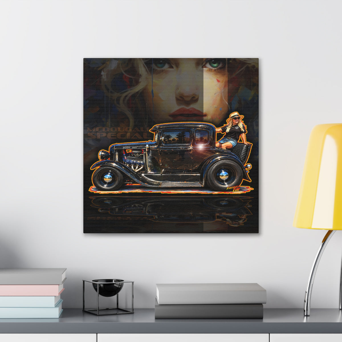 MCDOUGALL SPECIAL Model A Hot Rod Collectible Fireball Art Canvas Stretched Print