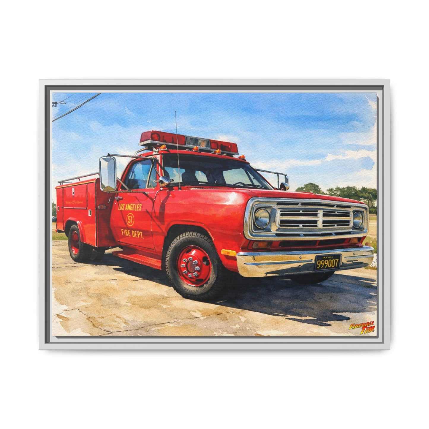 EMERGENCY SQUAD 51 WATERCOLOR PAINTING Fireball TV Car Canvas Print - Framed | Wall Art 24x18