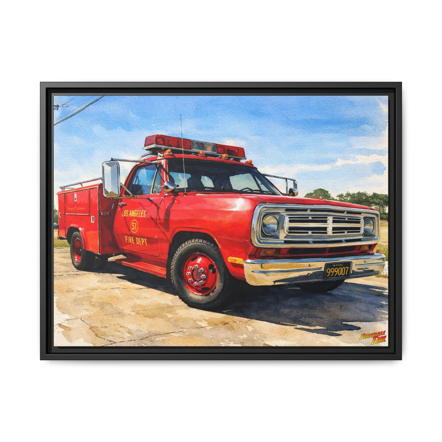 EMERGENCY SQUAD 51 WATERCOLOR PAINTING Fireball TV Car Canvas Print - Framed | Wall Art 24x18