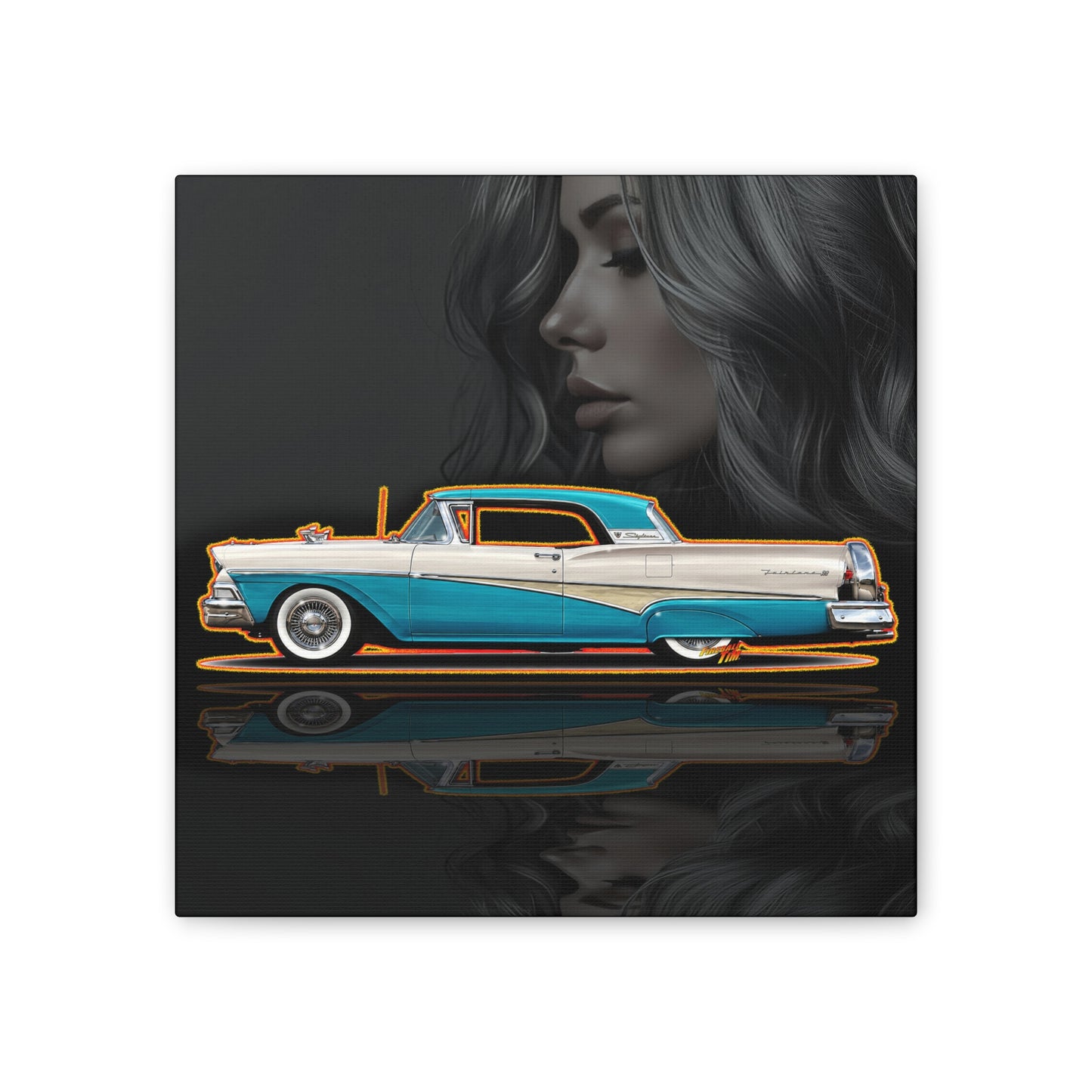FORD FAIRLANE SKYLINER 1958 Collectible Fireball Art Canvas Stretched Print