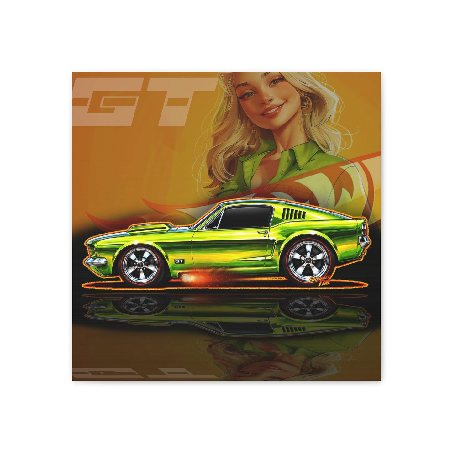 HOT WHEELS Sweet 16 MUSTANG GT Collectible Fireball Art Canvas Stretched Print