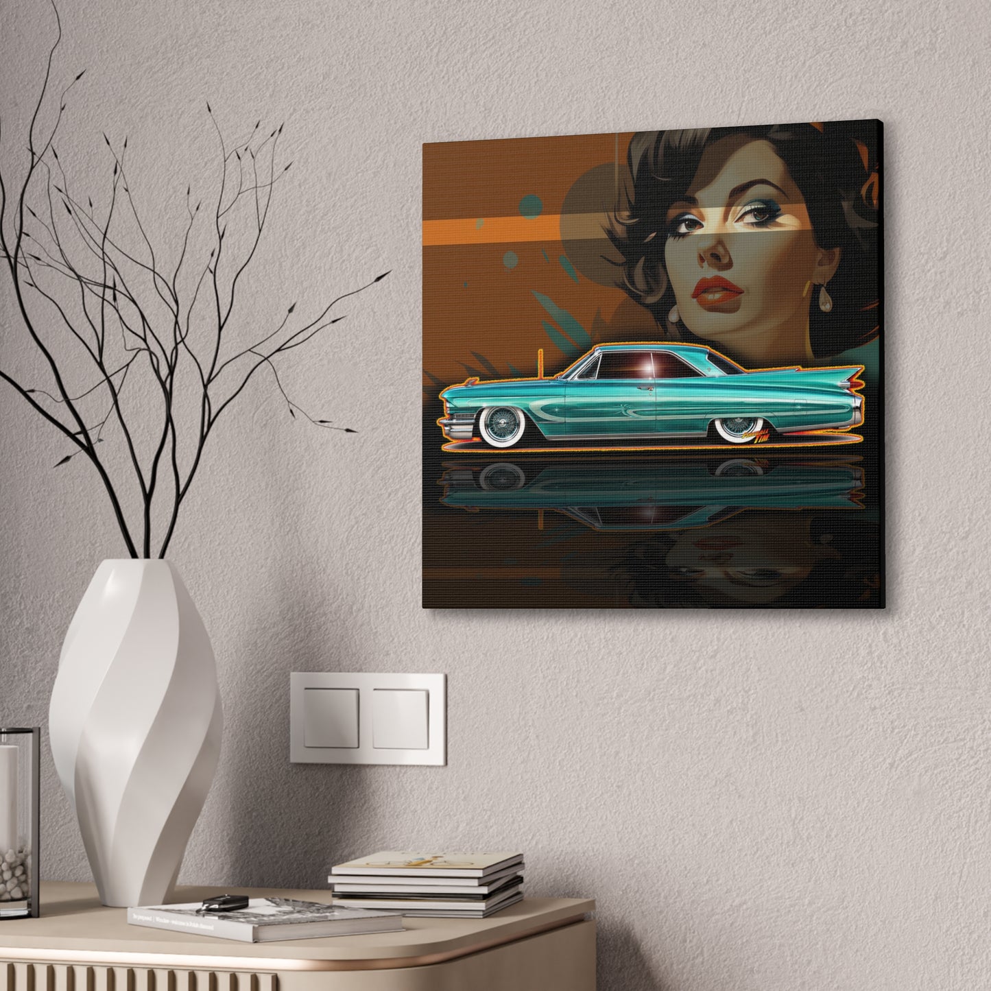 CADILLAC CUSTOM COUPE 1961 Collectible Fireball Art Canvas Stretched Print