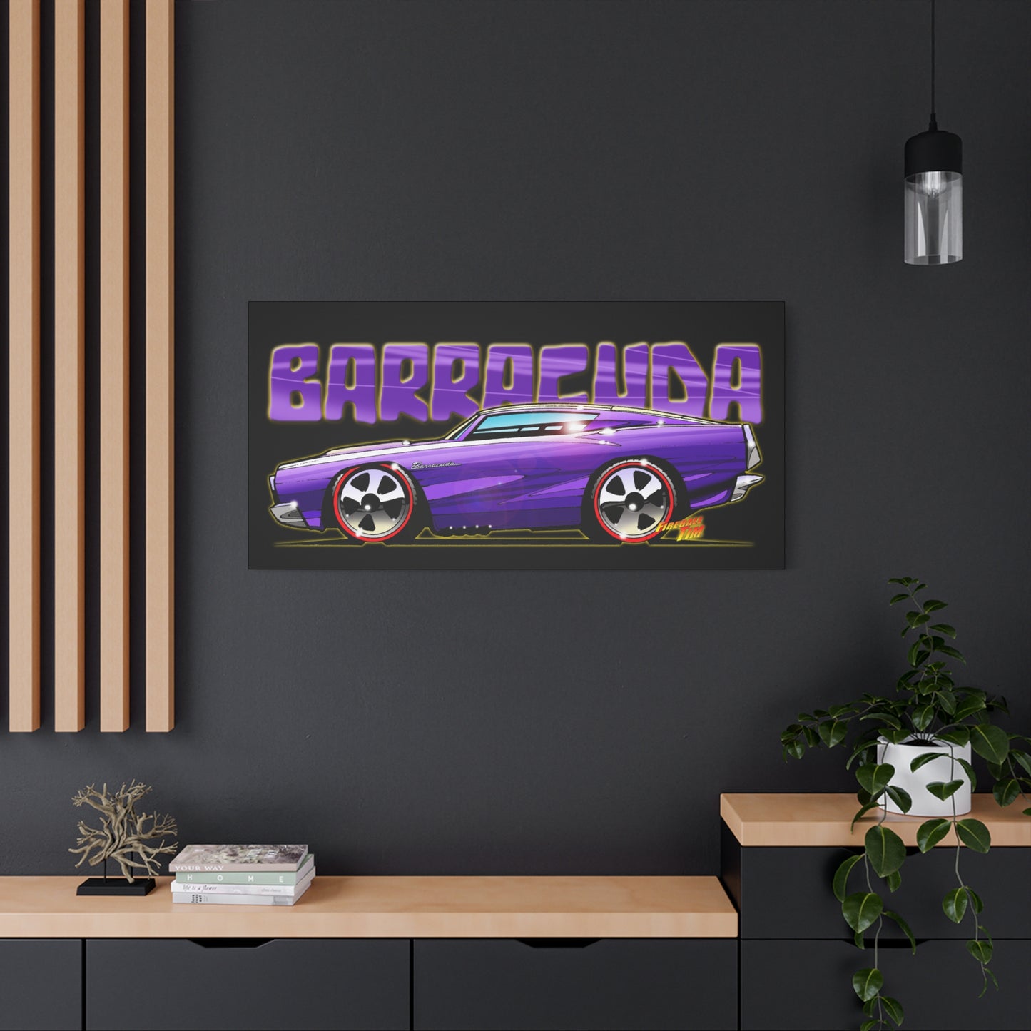 PLYMOUTH BARRACUDA Fireball Art Canvas Wall Print