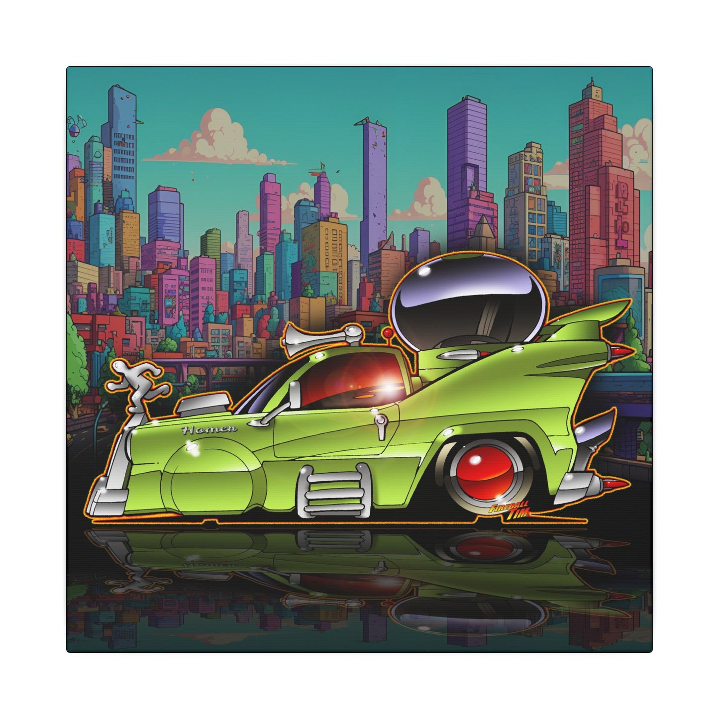 THE SIMPSONS HOMER CAR Fireball Art Canvas Print - 12x12