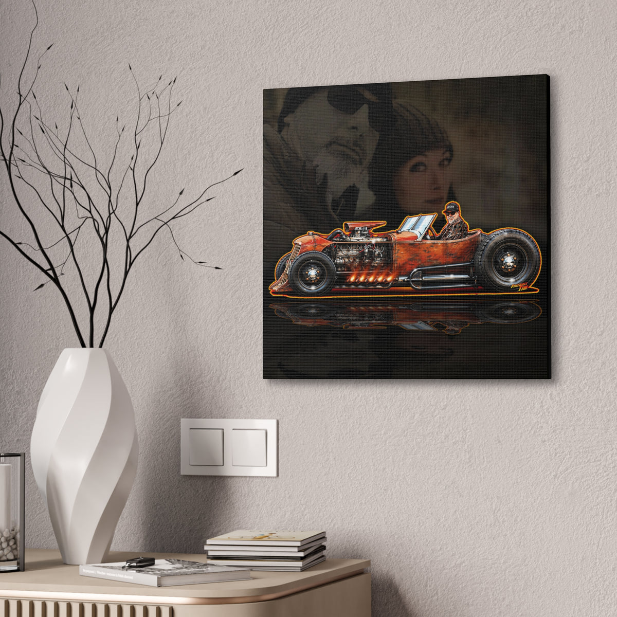 CUSTOM RAT ROD Hot Rod Gretchen Collectible Fireball Art Canvas Stretched Print