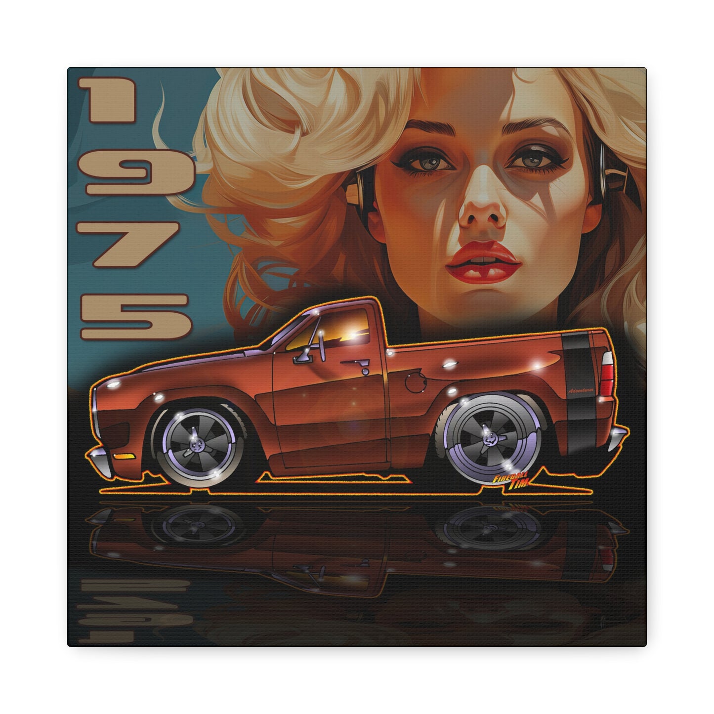 DODGE ADVENTURER SRT Pickup Truck 1975 Fireball Art Canvas Print