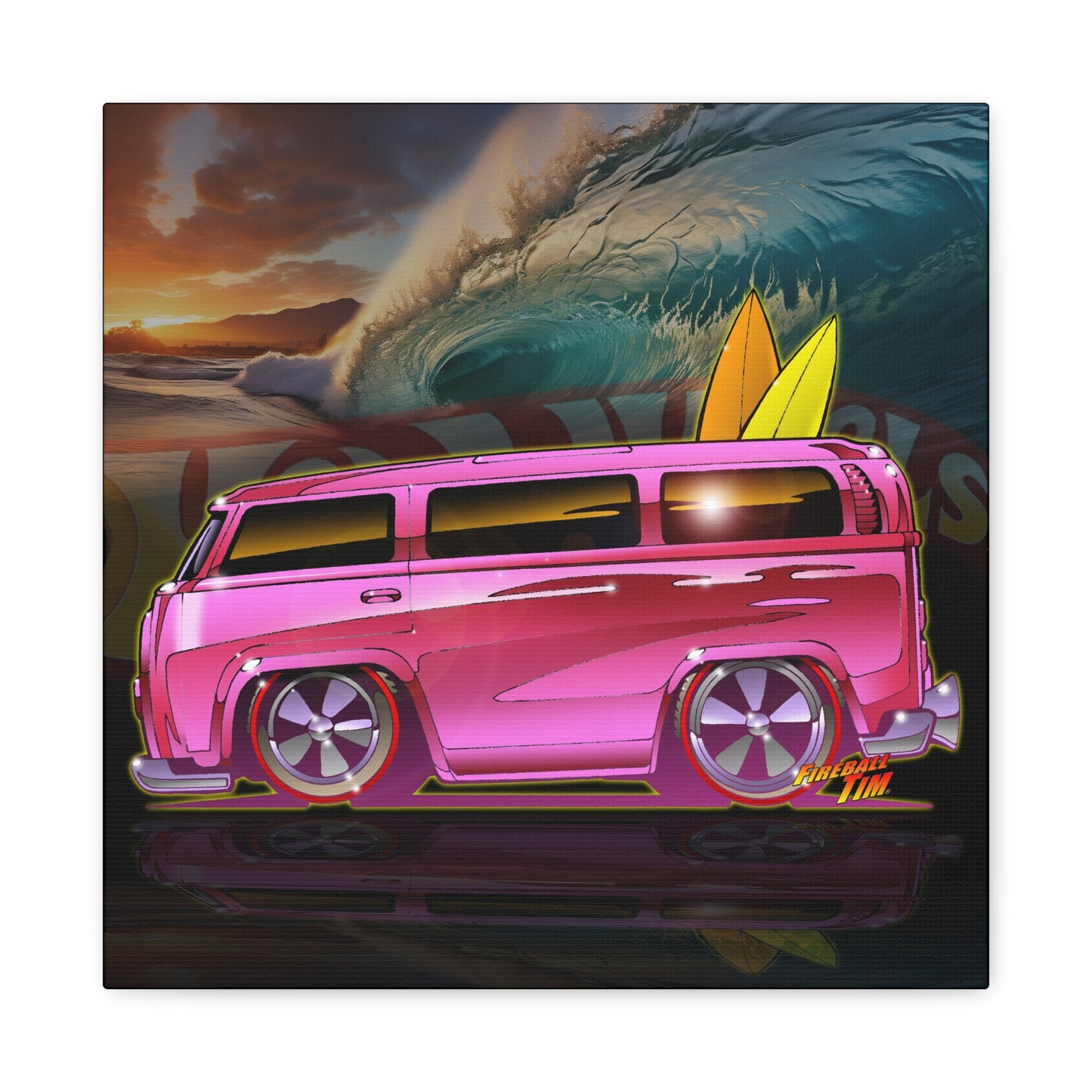 HOT WHEELS PINK BEACH BOMB BUS Fireball Art Canvas Print