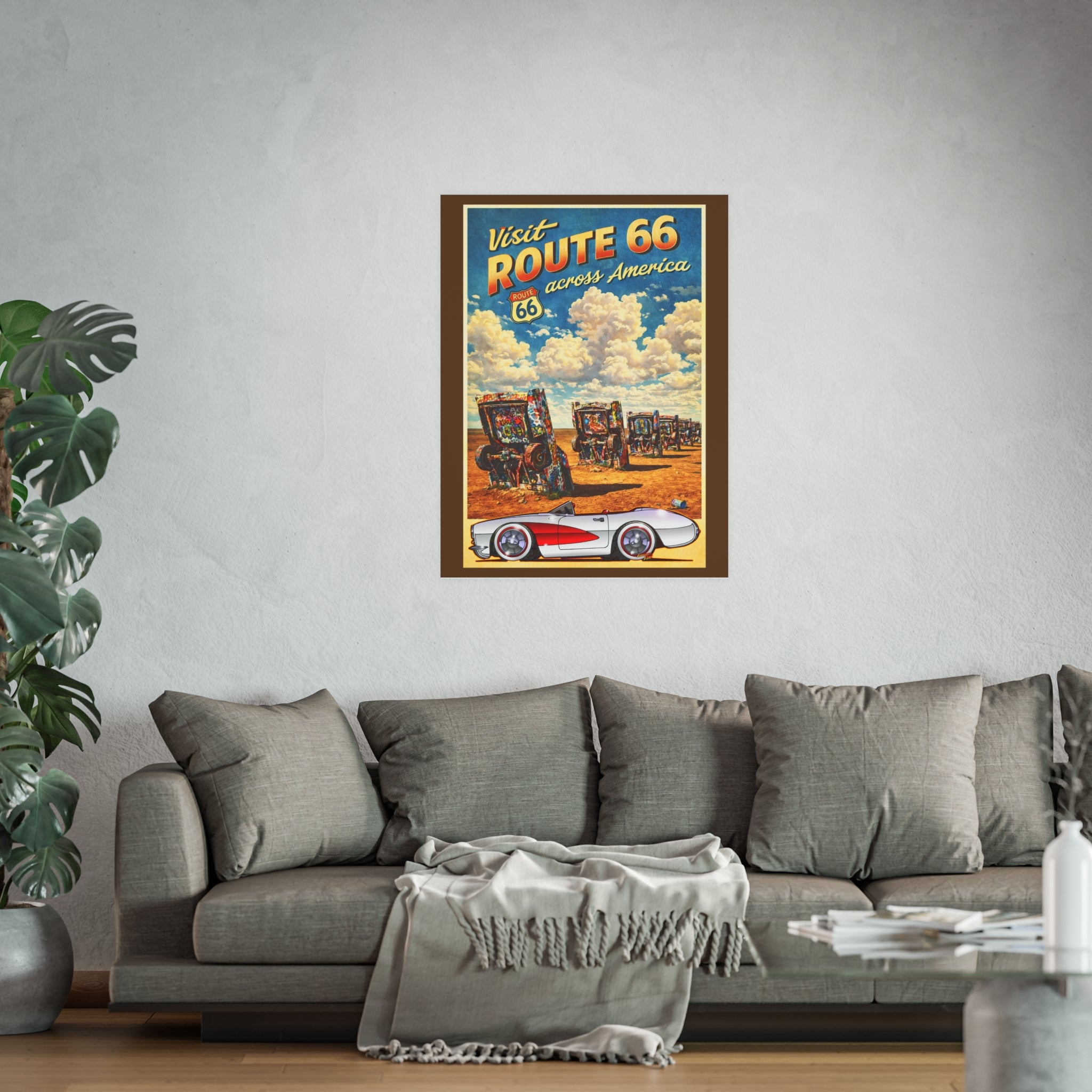 VISIT ROUTE 66 Cadillac Ranch Corvette #1 Vintage Fireball Art