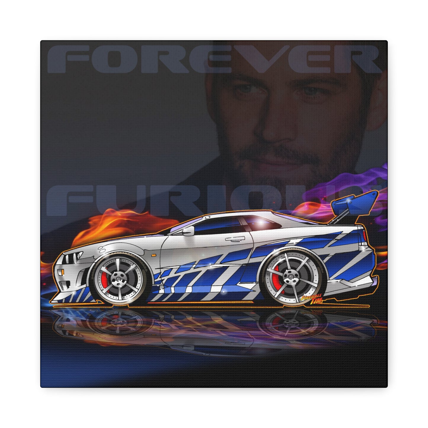 FAST AND FURIOUS NISSAN GTR Paul Walker Fireball Art Canvas Wall Print