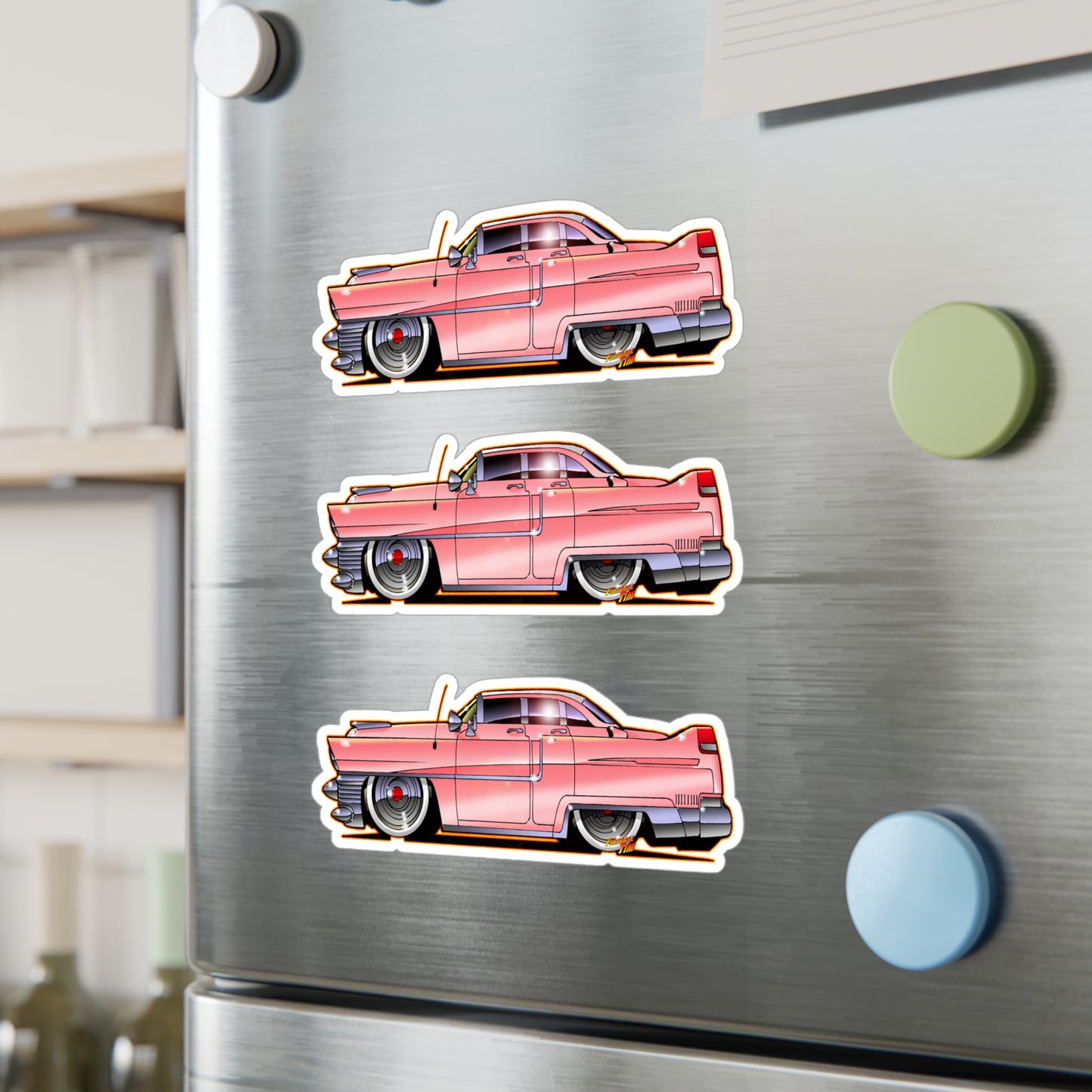 ELVIS THE KING PINK 1955 CADILLAC Fireball Art Vinyl Decal Set