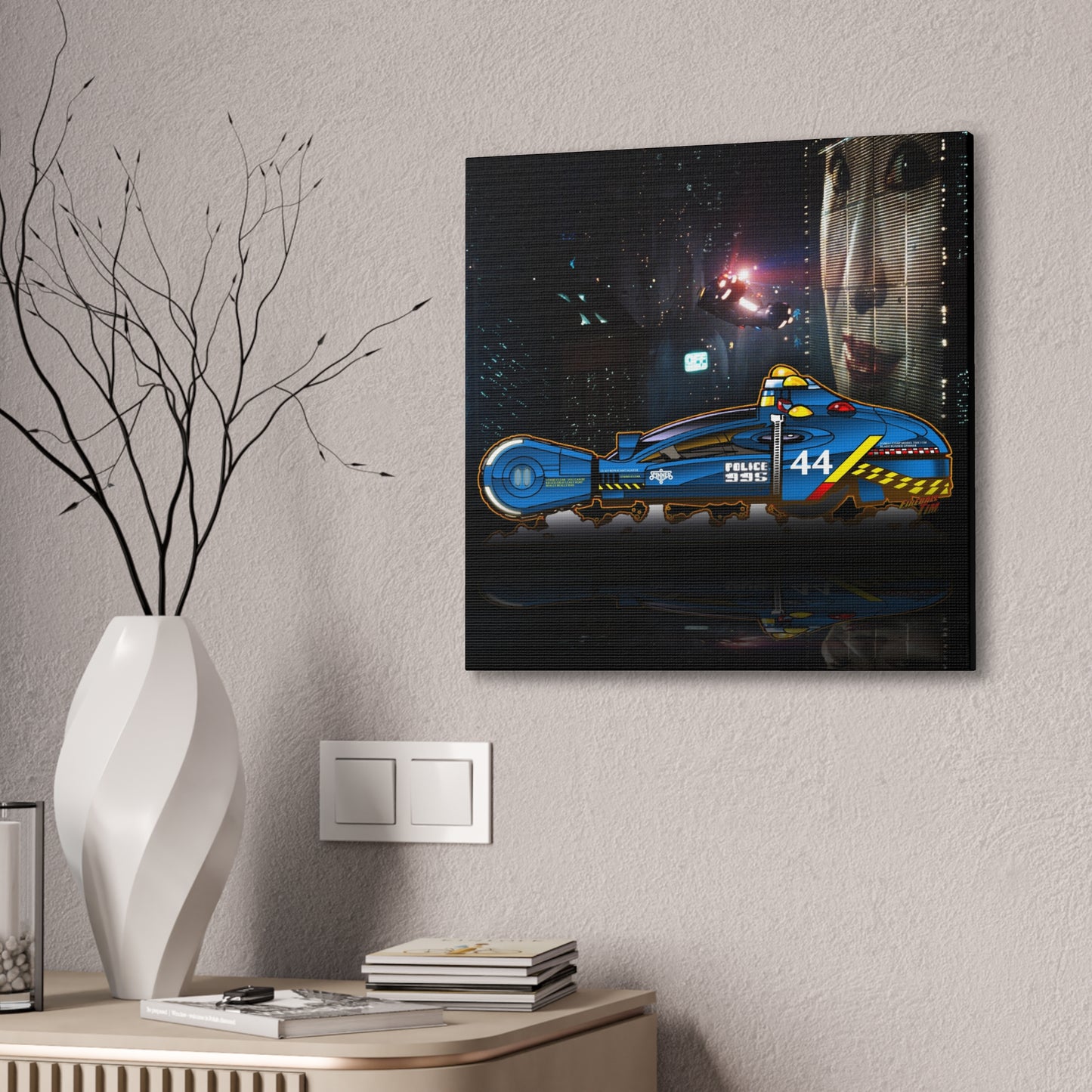 Futuristic BLADE RUNNER Police Hovercraft Canvas Wall Art - Sci-Fi Decor