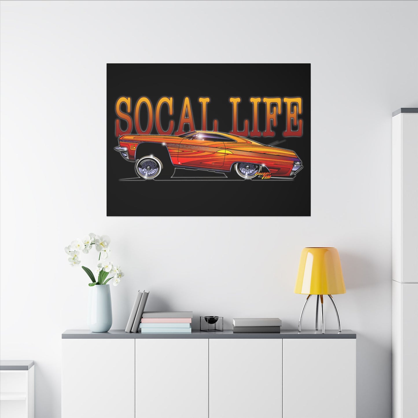 CHEVY IMPALA LOWRIDER Fireball Art Canvas Print