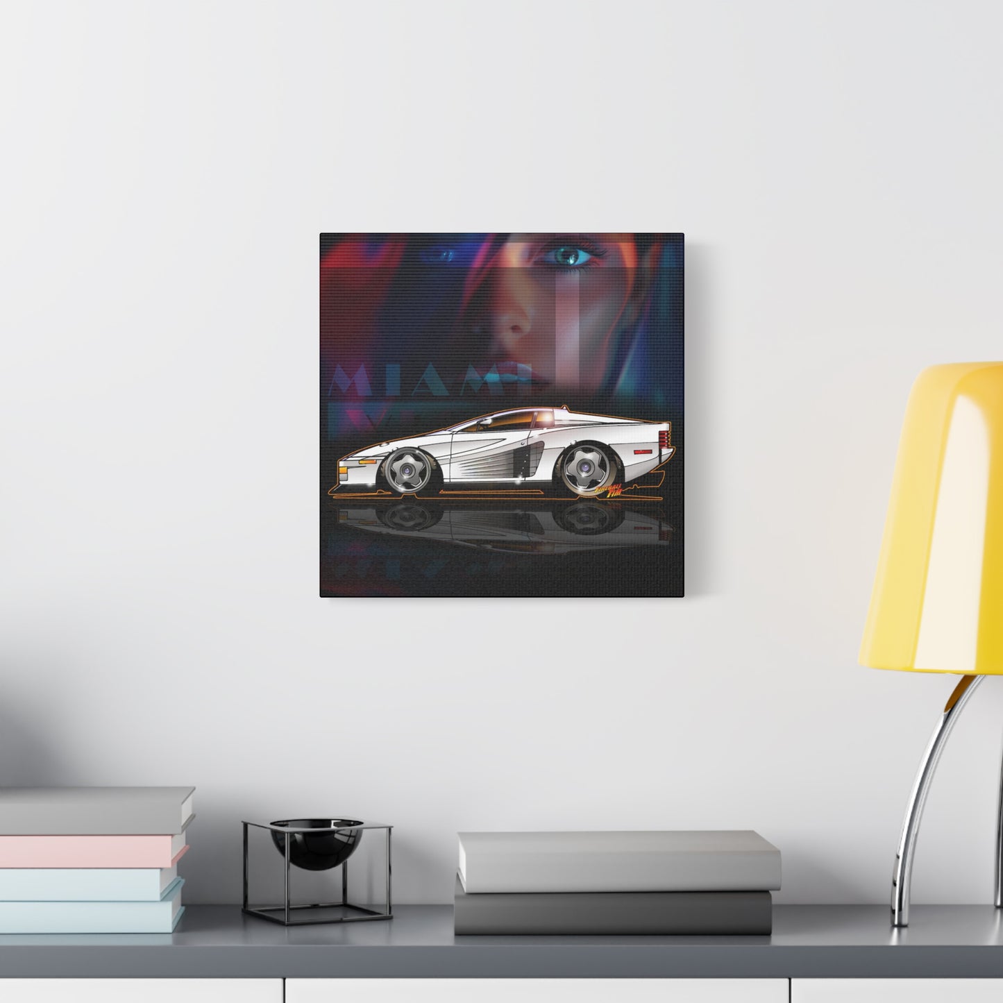 MIAMI VICE FERRARI TESTAROSSA Fireball Canvas Art Wall Print - 12x12