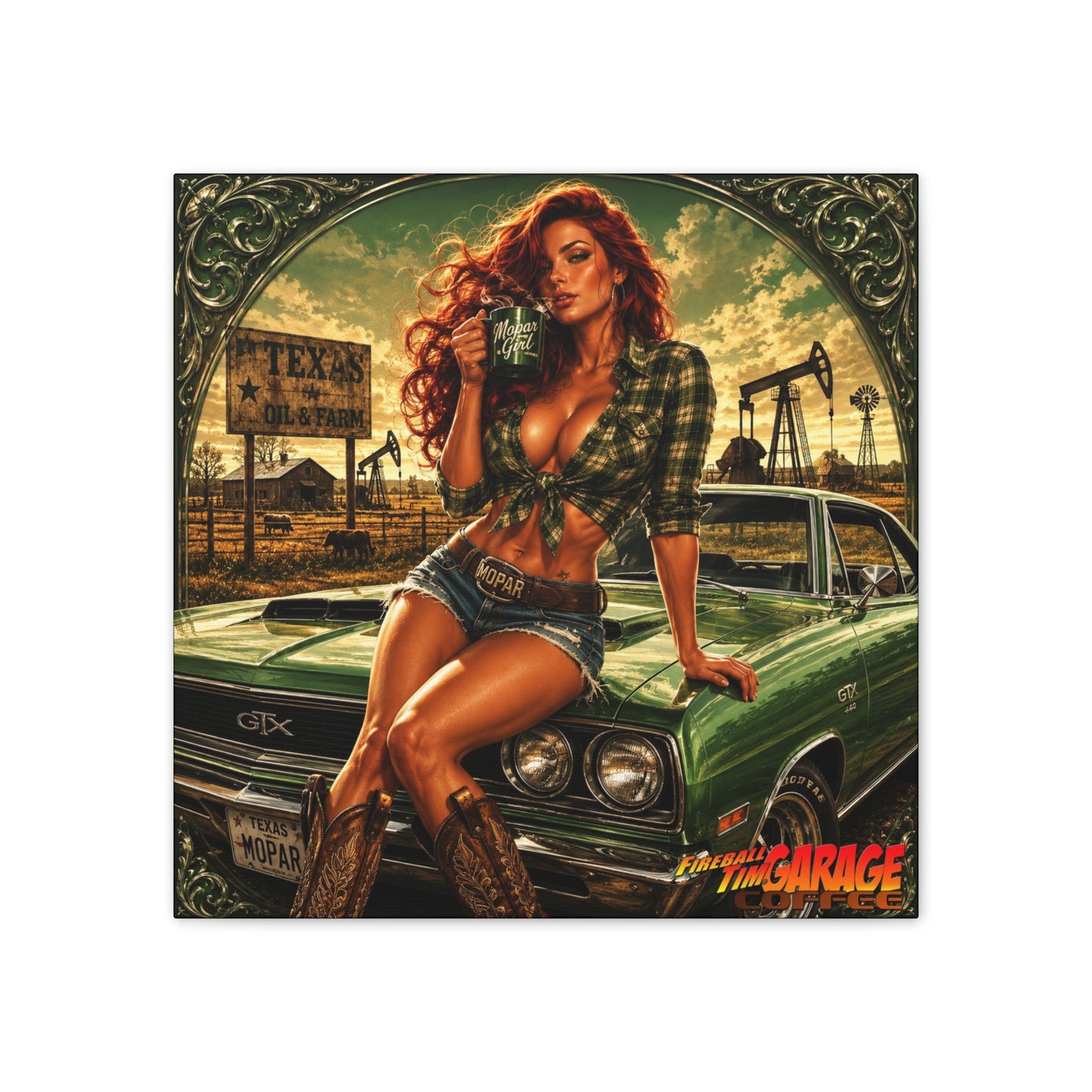 TEXAS BREAKFAST PINUP Collectible Fireball Art Canvas Stretched Print