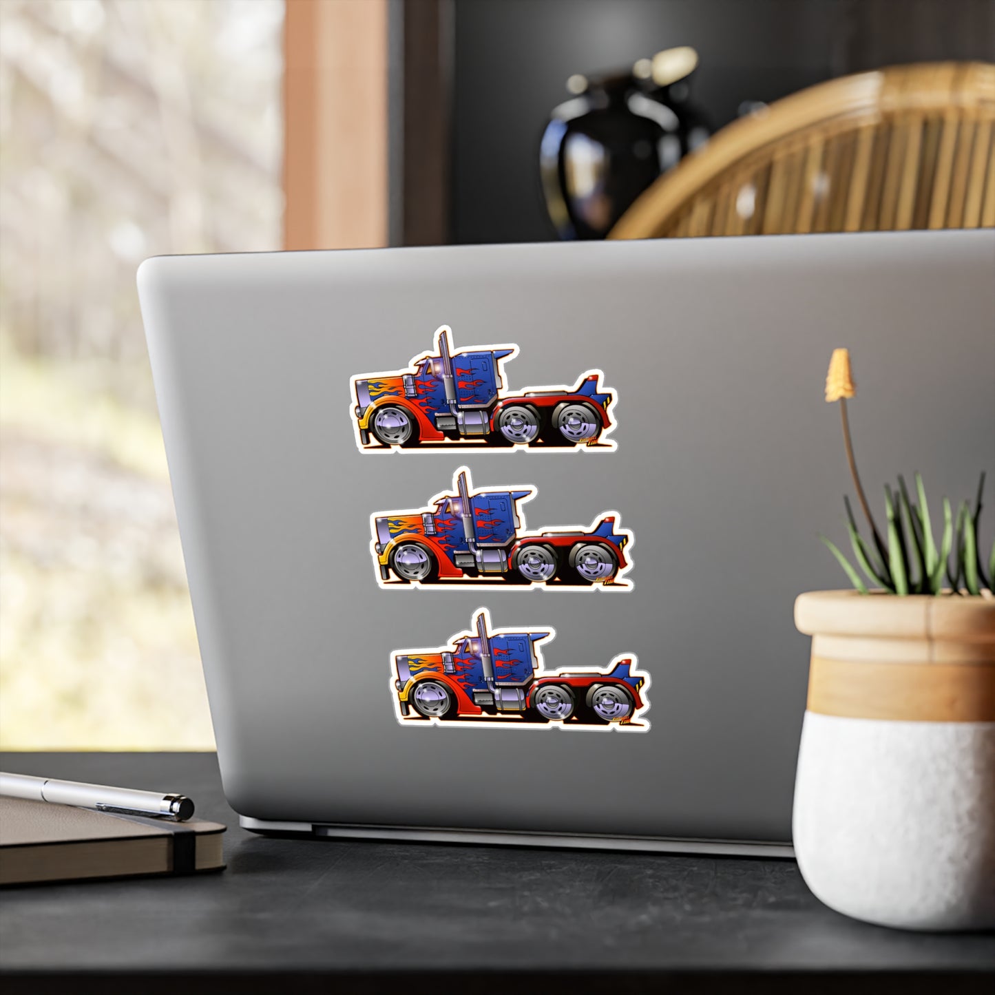 TRANSFORMERS OPTIMUS PRIME Semi Truck Fireball Art Decal Stickers - 4 Sizes