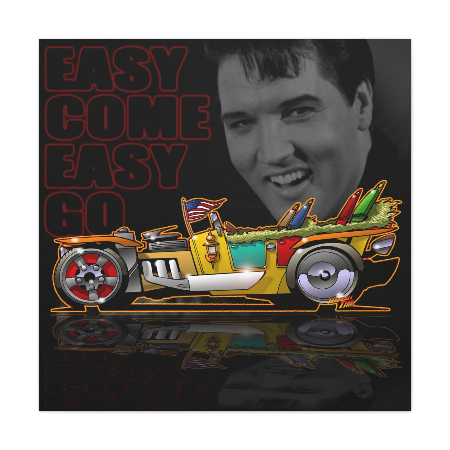 MONGREL T HOT ROD Elvis Easy Come Easy Go Fireball Canvas Art Wall Print