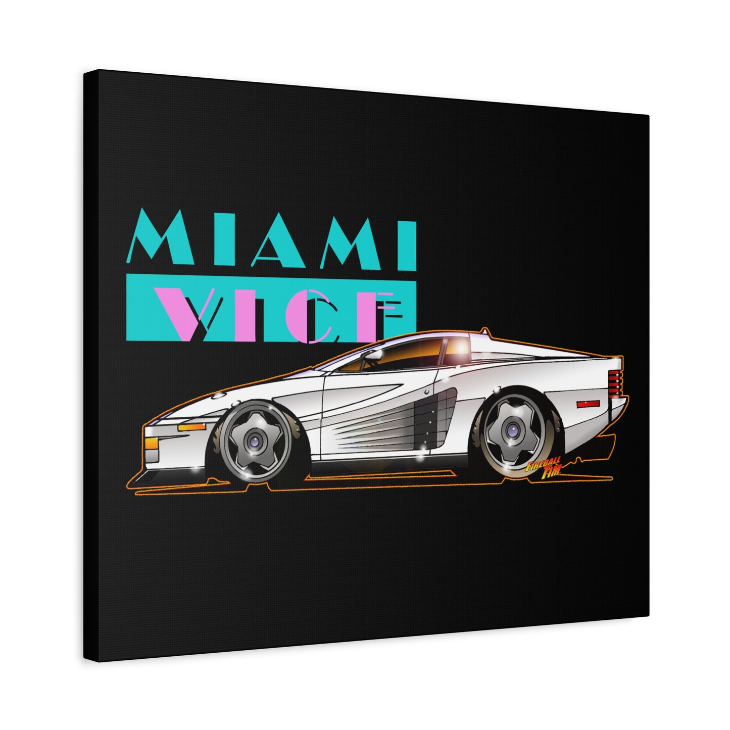 MIAMI VICE FERRARI TESTAROSSA Fireball Canvas Art Wall Print