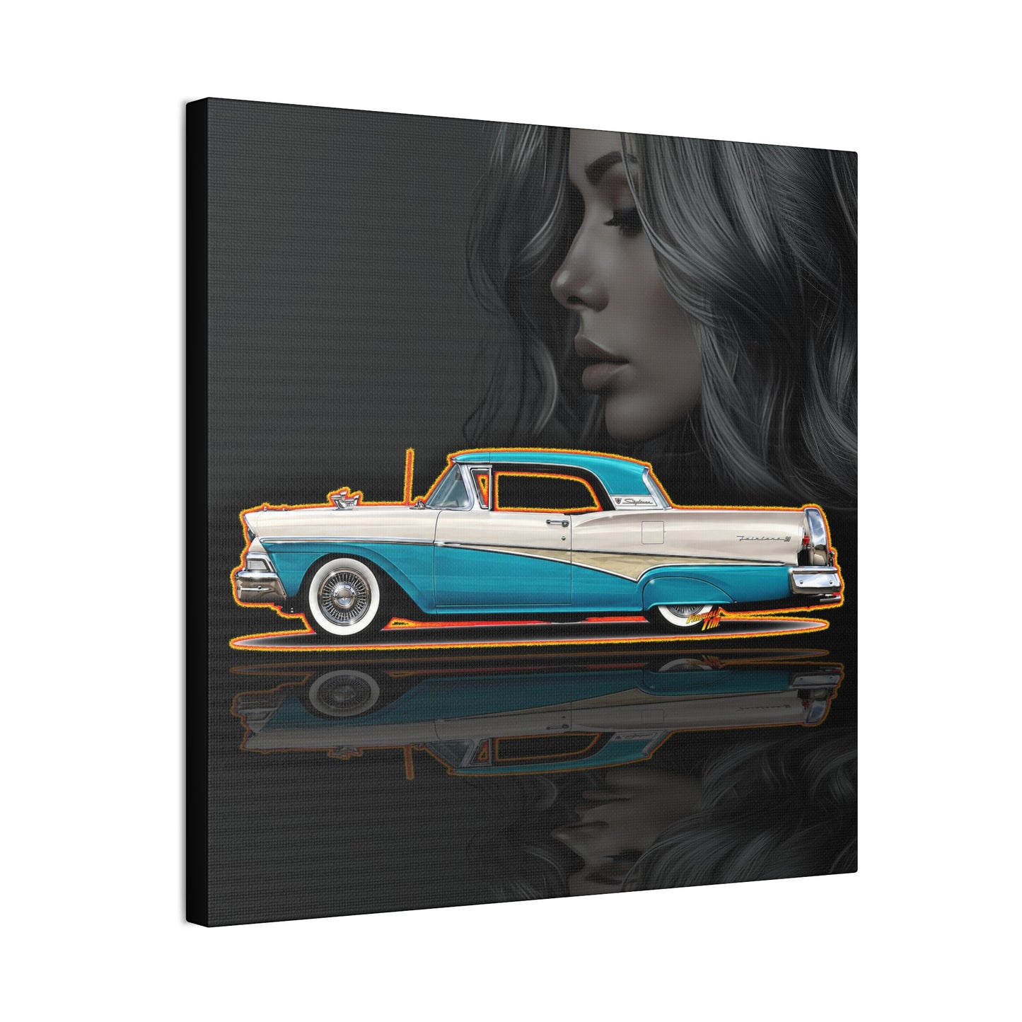 FORD FAIRLANE SKYLINER 1958 Collectible Fireball Art Canvas Stretched Print