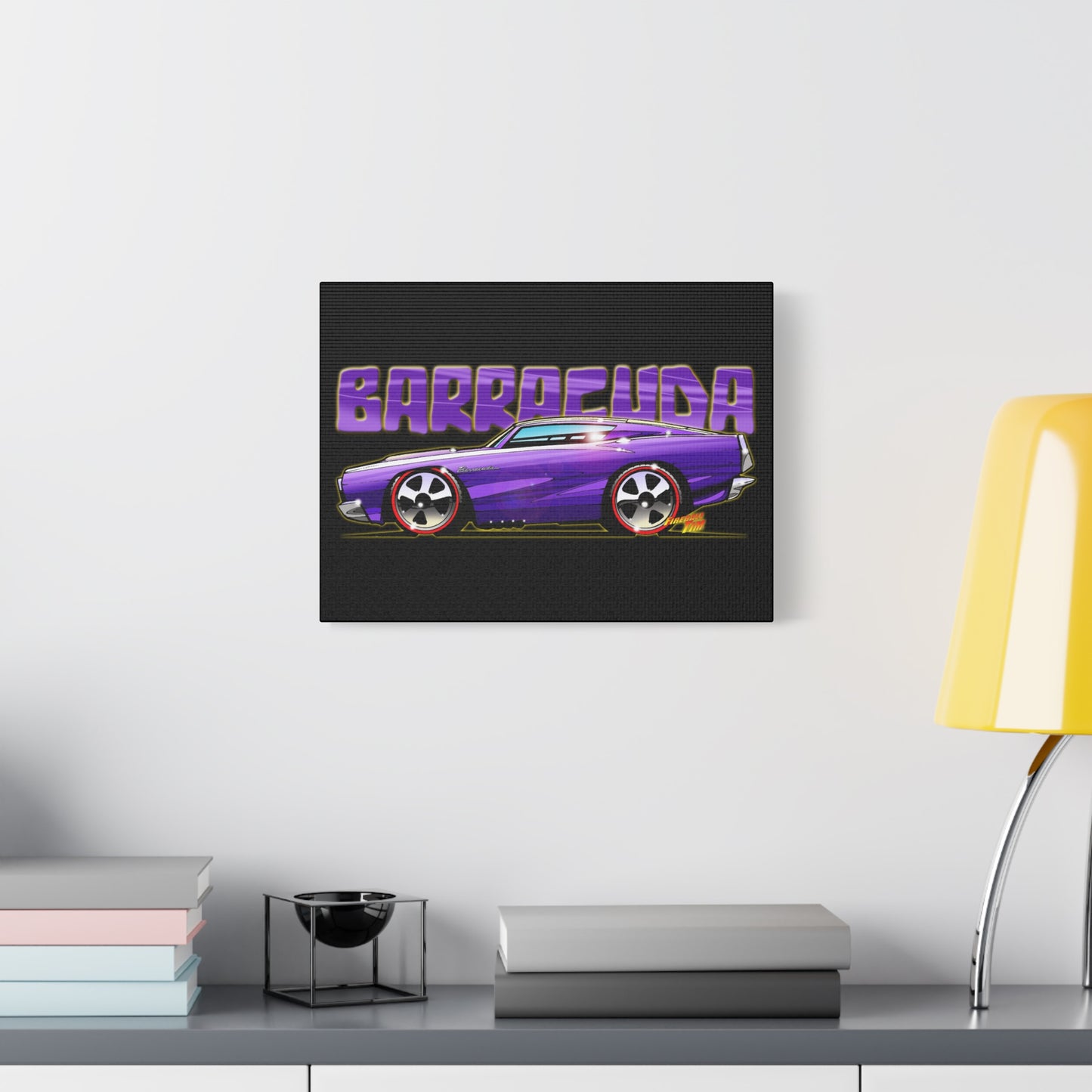 PLYMOUTH BARRACUDA Fireball Art Canvas Wall Print