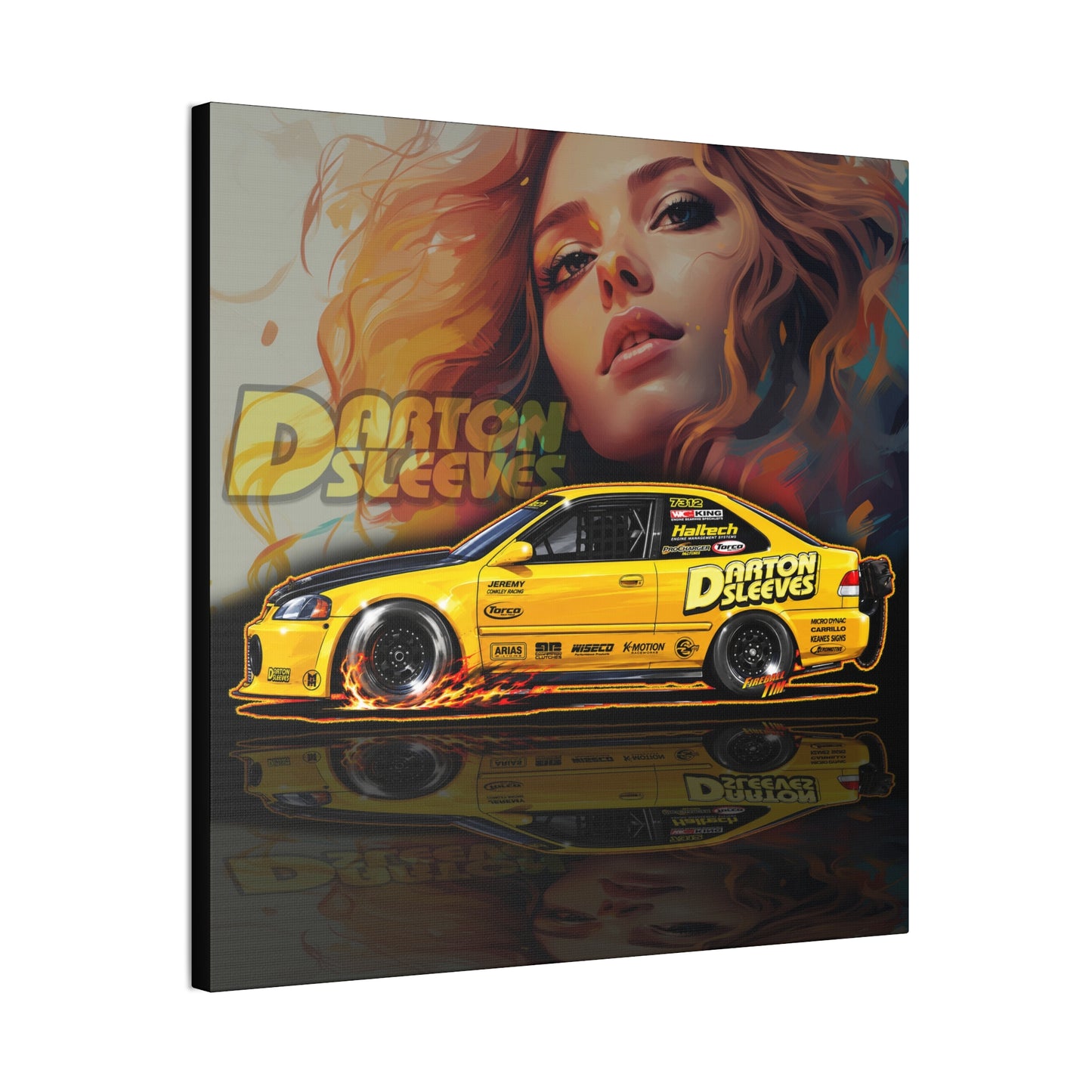 DARTON SLEEVES HONDA Drag Car Collectible Fireball Art Canvas Stretched Print