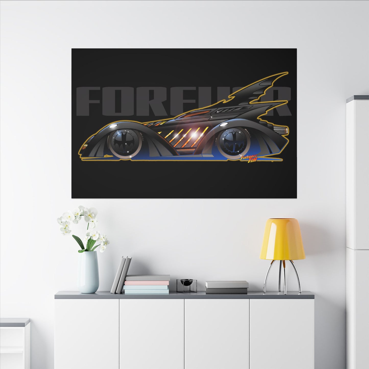 BATMAN FOREVER BATMOBILE Fireball Art Canvas Print