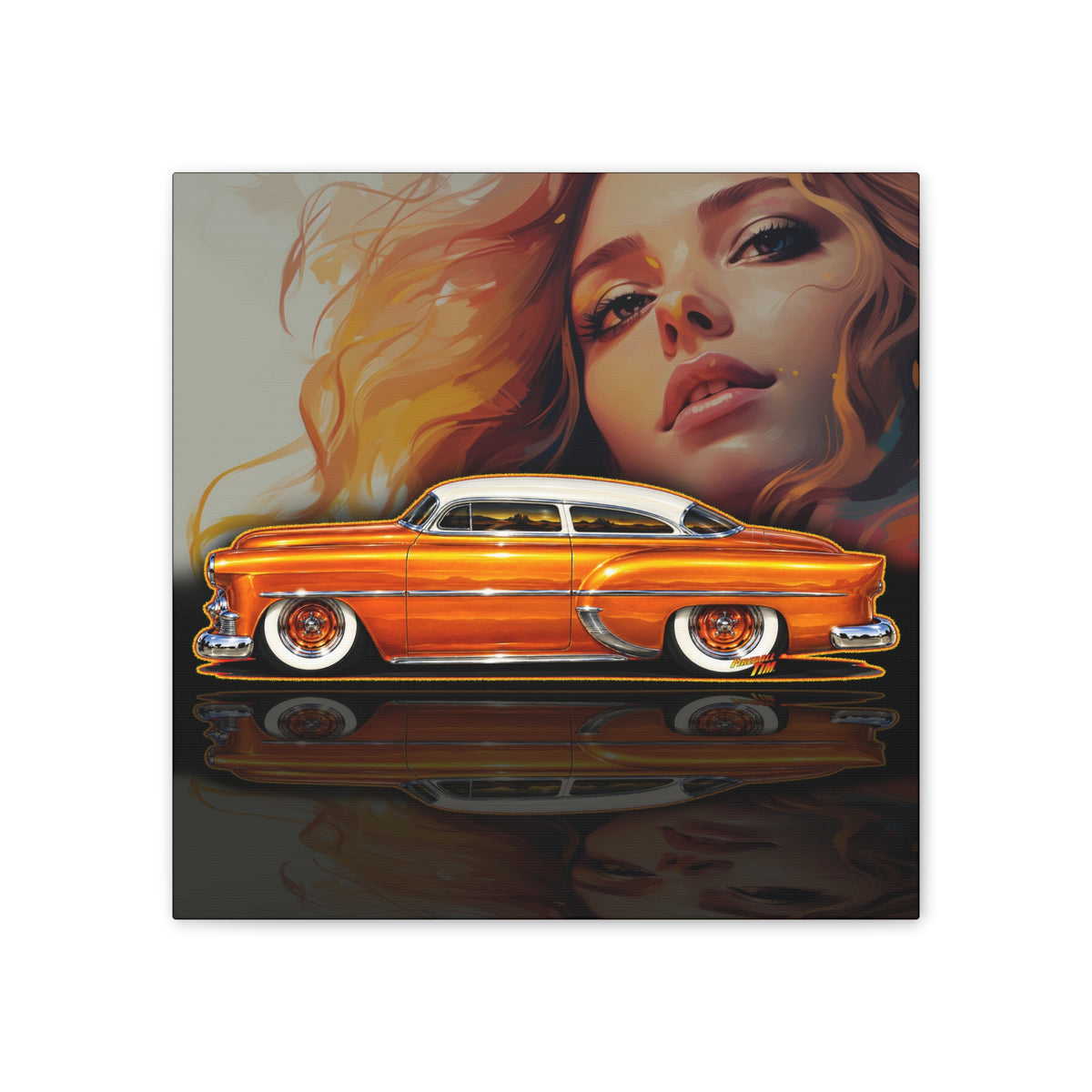 CHEVROLET KUSTOM 1953 Collectible Fireball Art Canvas Stretched Print