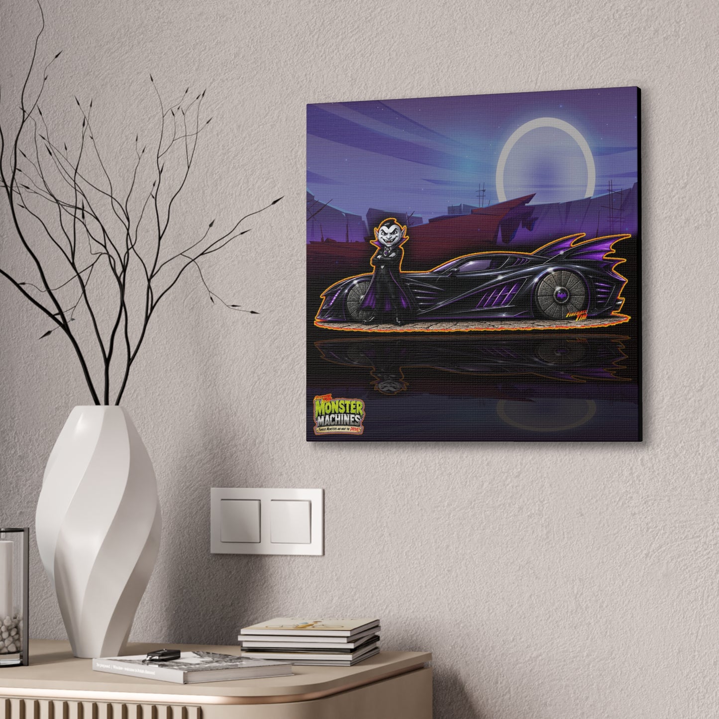 MONSTER MACHINES Halloween Count Cruiser Collectible Fireball Art Canvas Stretched Print
