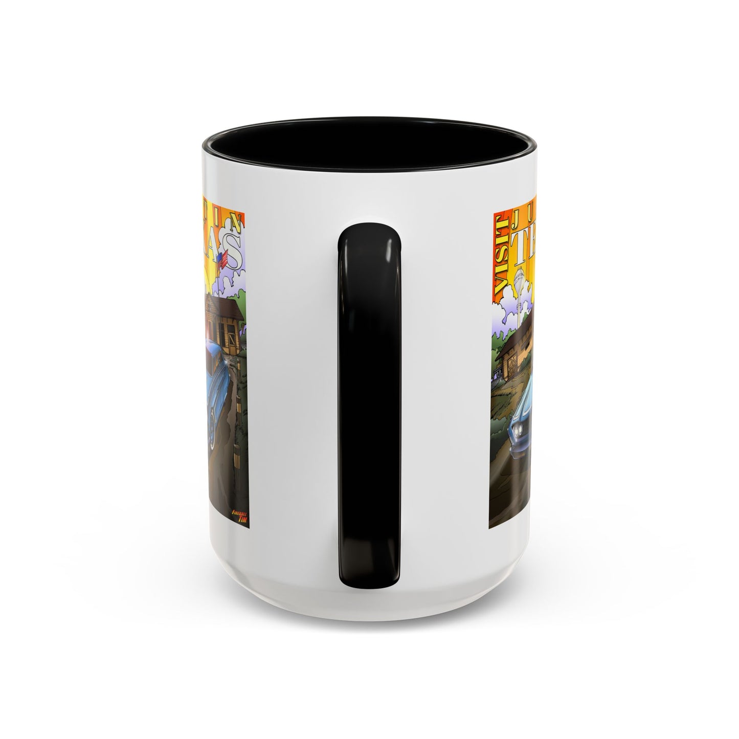 VISIT JUSTIN TEXAS 1960 Ford Ranch Wagon Fireball Art Coffee Mug