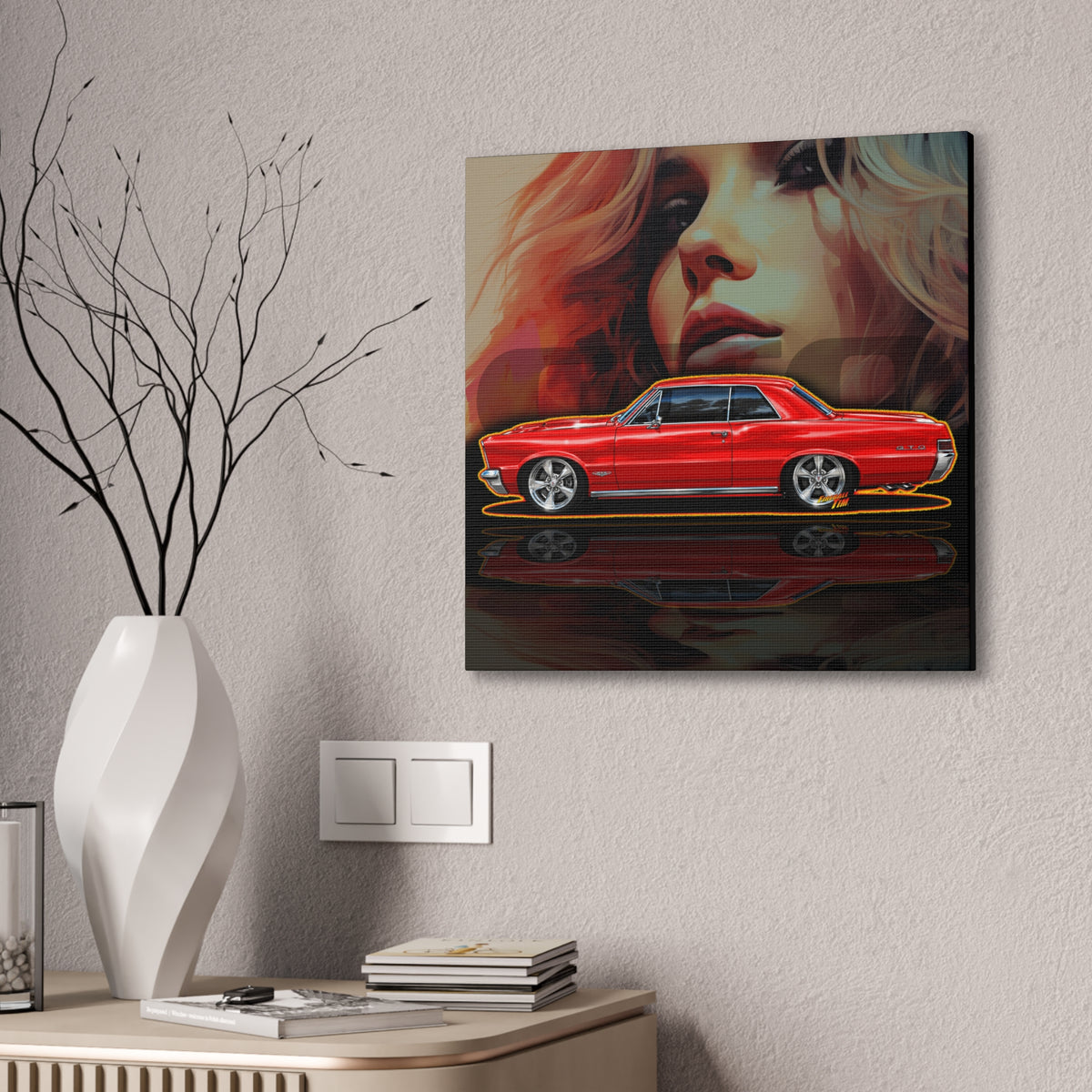 PONTIAC GTO 1965 Collectible Fireball Art Canvas Stretched Print