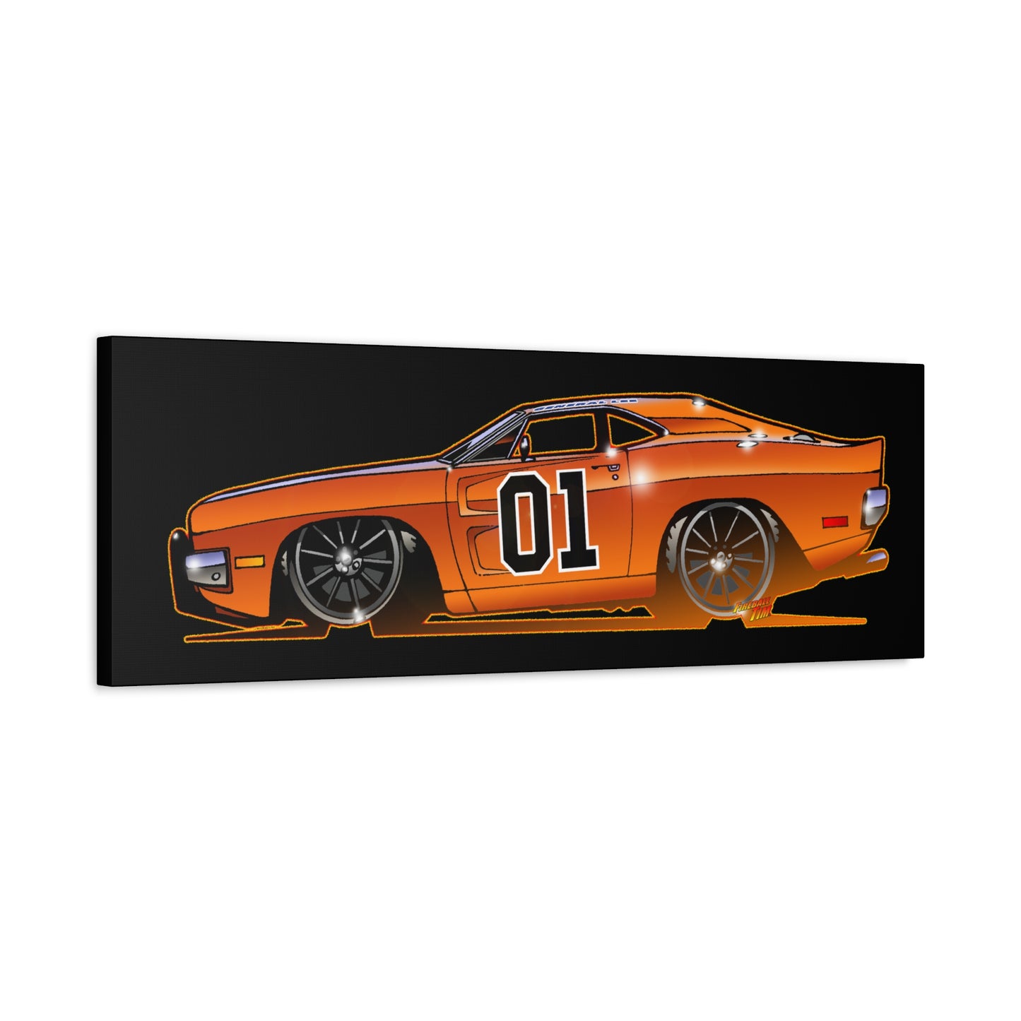 DUKES OF HAZZARD General Lee Dodge Charger Fireball Art Canvas Wall Print