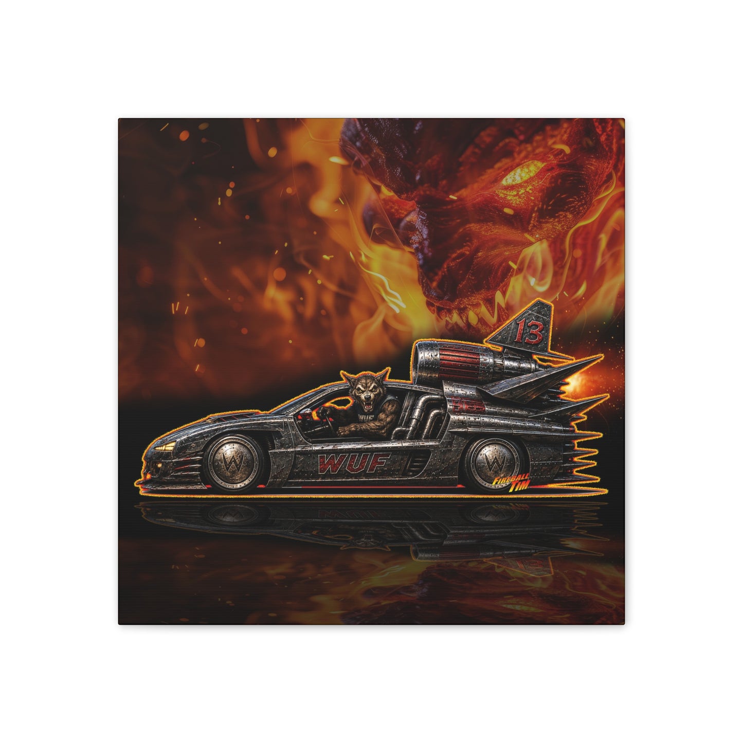 MONSTER MACHINES Wufman Halloween Fireball Art Canvas Stretched Print