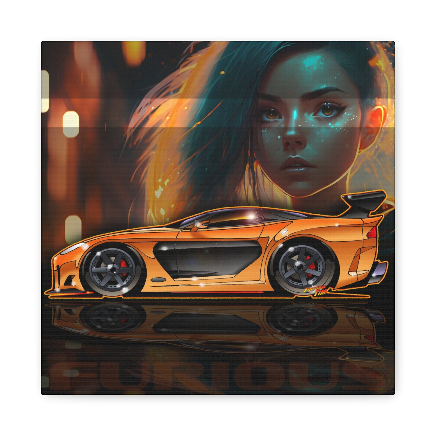 FAST AND FURIOUS MAZDA RX-7 Fireball Art Collectible Canvas Print - 12x12