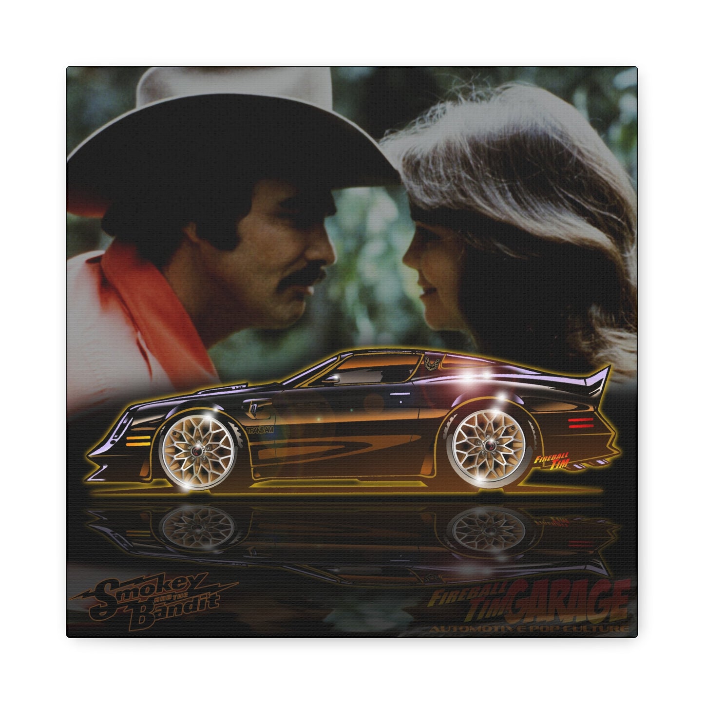 SMOKEY AND THE BANDIT Pontiac Trans Am Fireball Art Canvas Print - 12x12