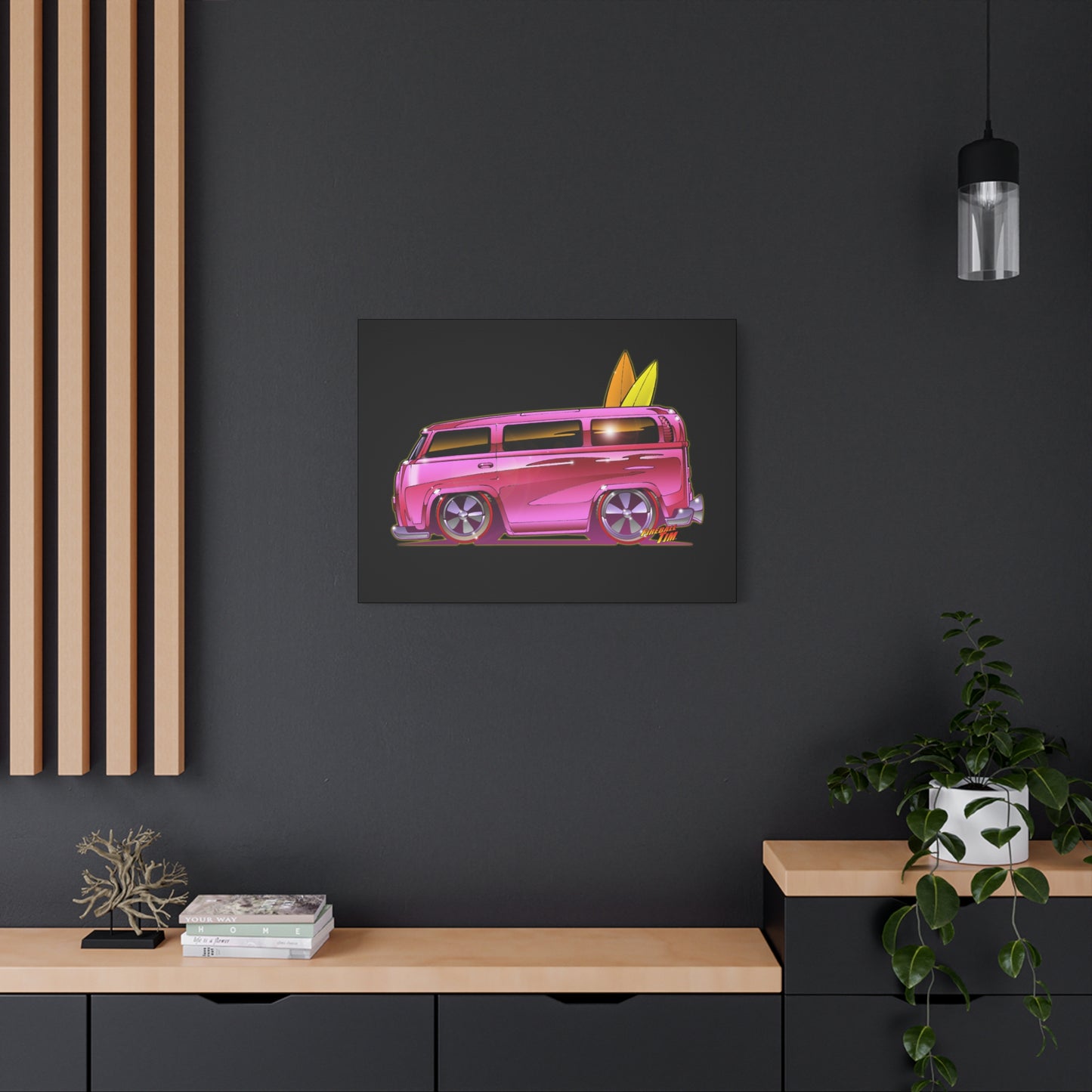 HOT WHEELS PINK BEACH BOMB BUS Fireball Art Canvas Print