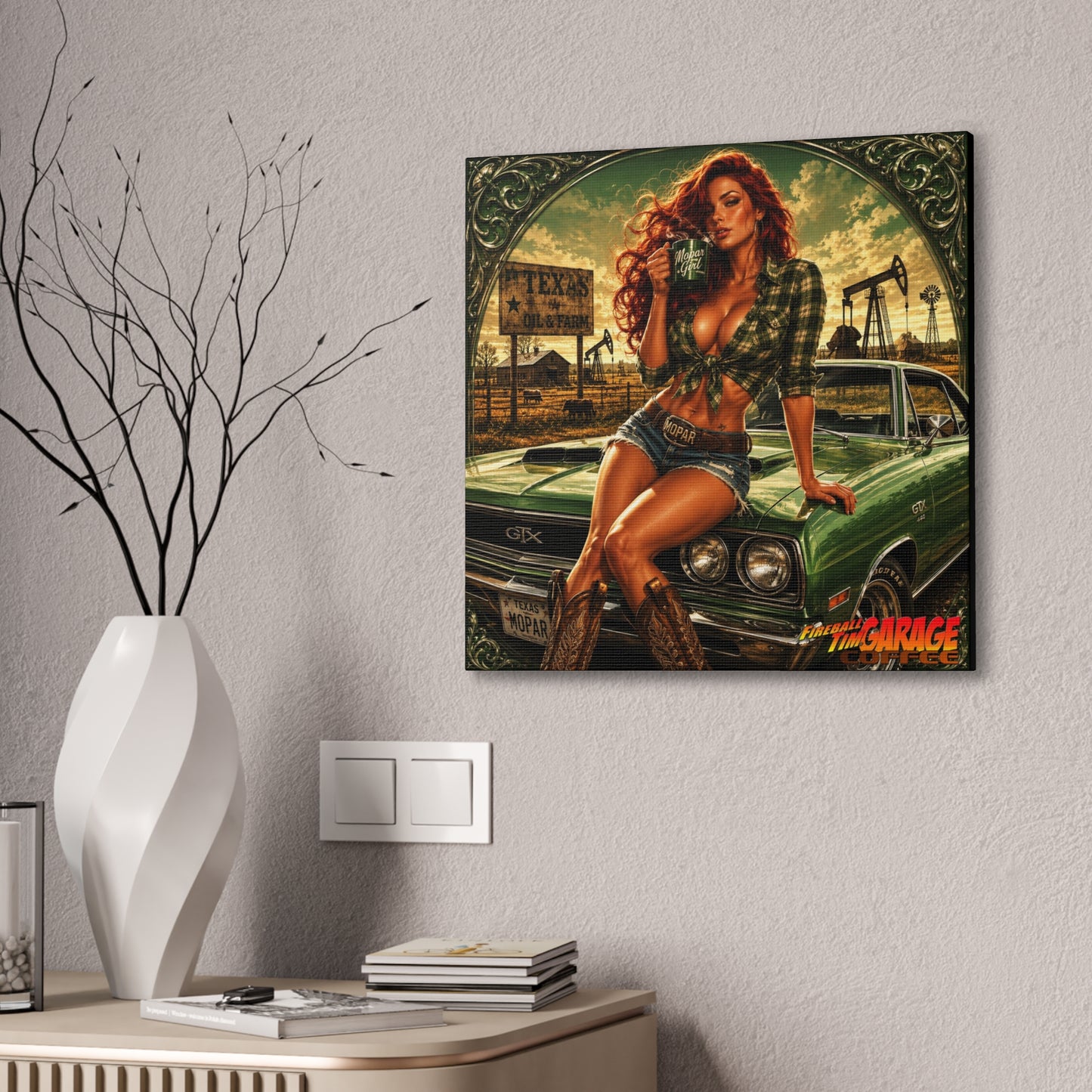 TEXAS BREAKFAST PINUP Collectible Fireball Art Canvas Stretched Print
