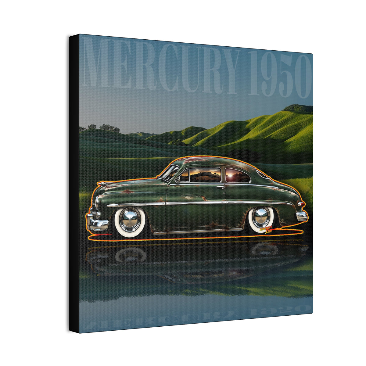 MERCURY COUPE 1950 Collectible Fireball Art Canvas Stretched Print