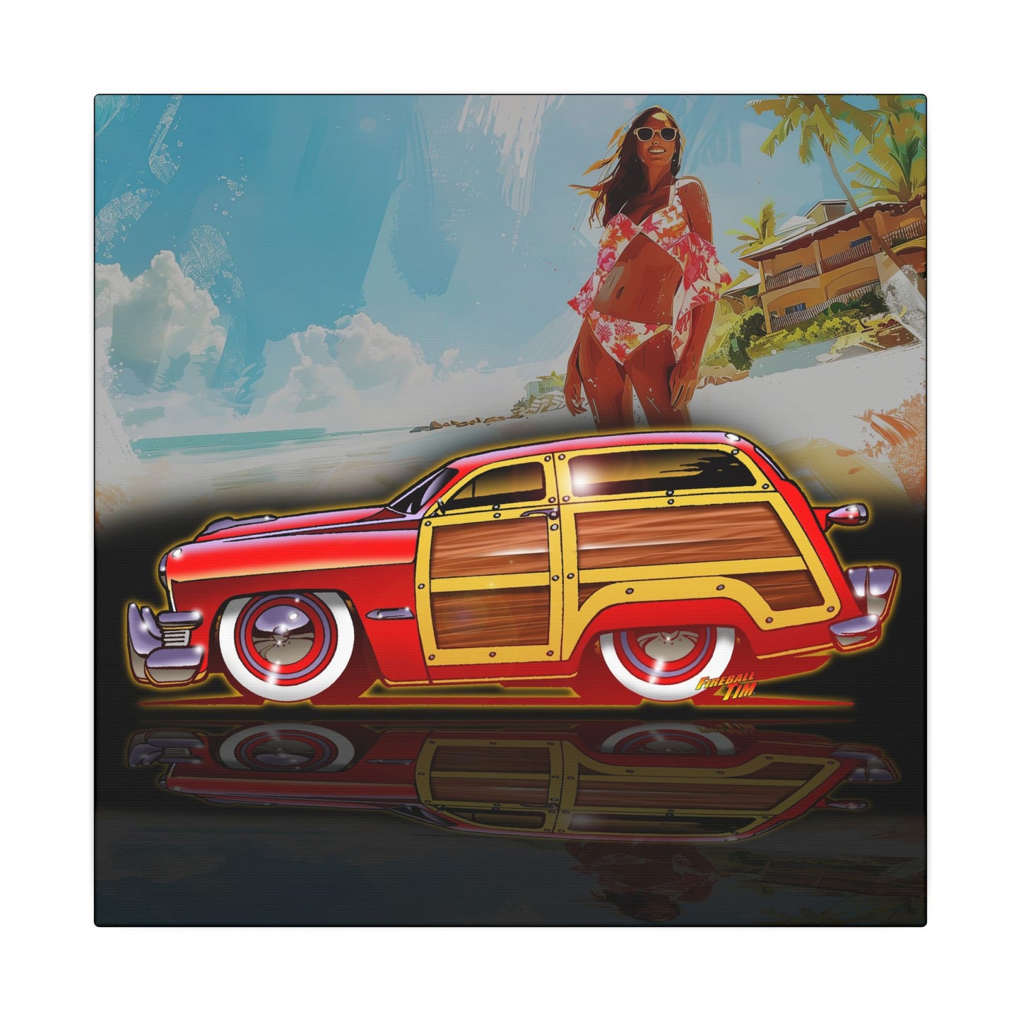 FORD WOODIE 1950 Fireball Art Canvas Print - 12x12