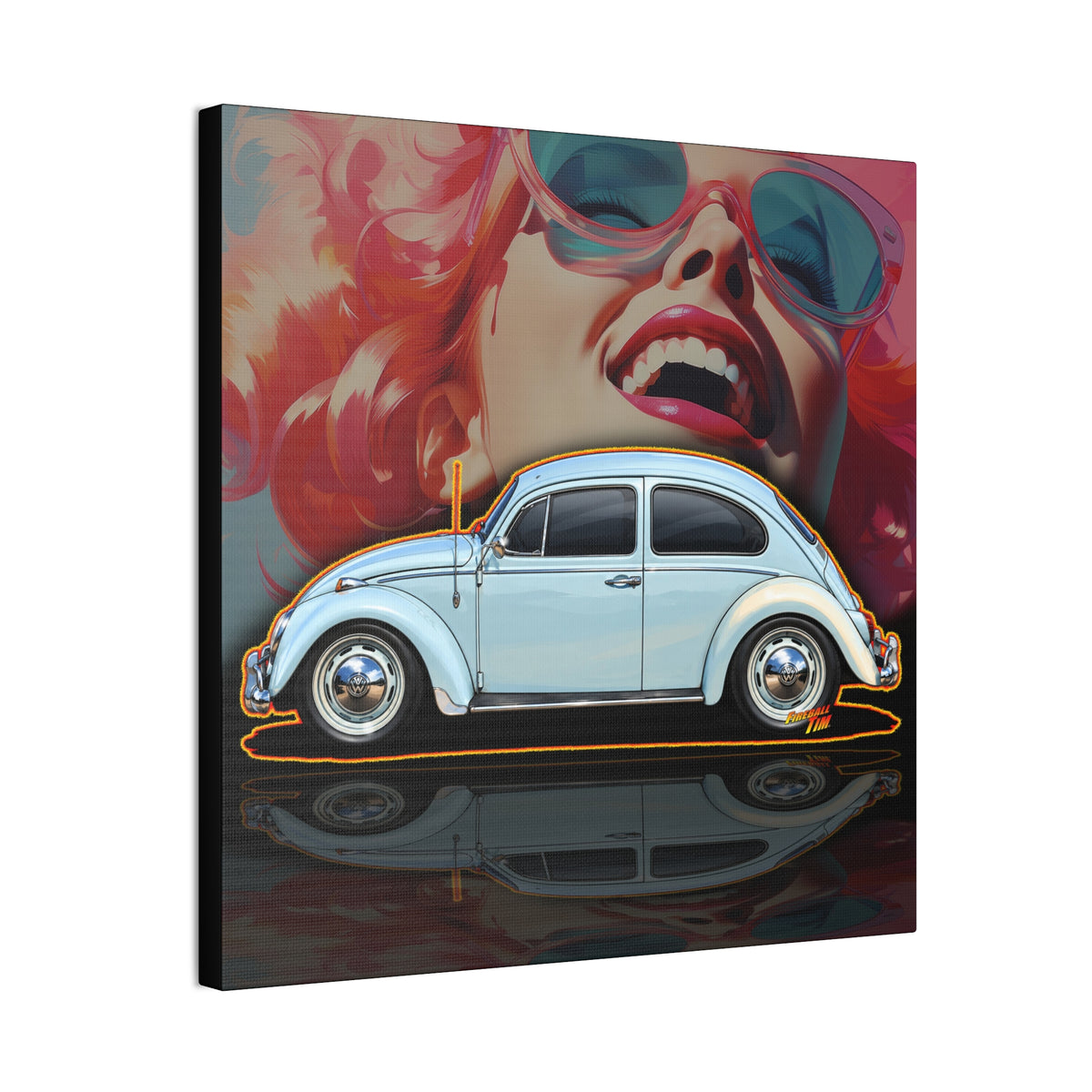 CLASSIC VOLKSWAGEN VW Bug Collectible Fireball Art Canvas Stretched Print