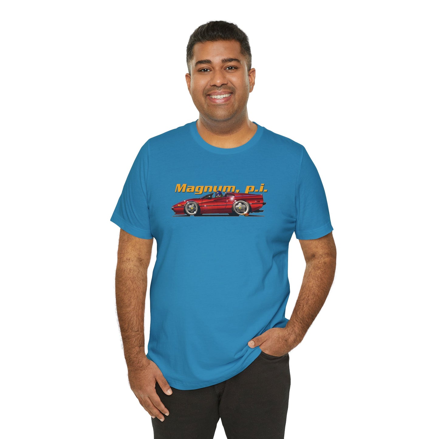 MAGNUM PI FERRARI 308 GTS Unisex Jersey Fireball Art Tee Shirt - Multiple Colors