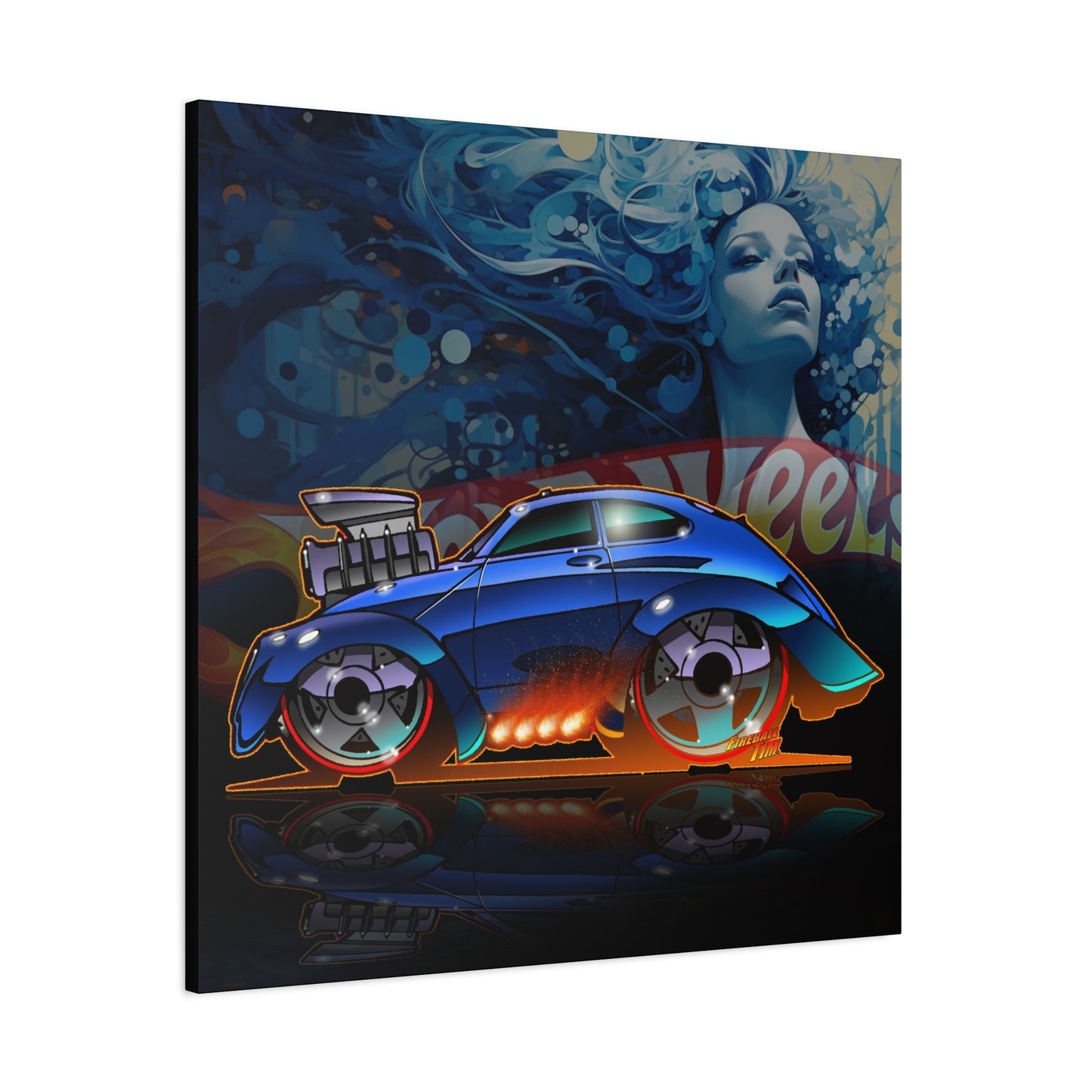 HOT WEEHLS Custom VW Bug Fireball Art Canvas Print