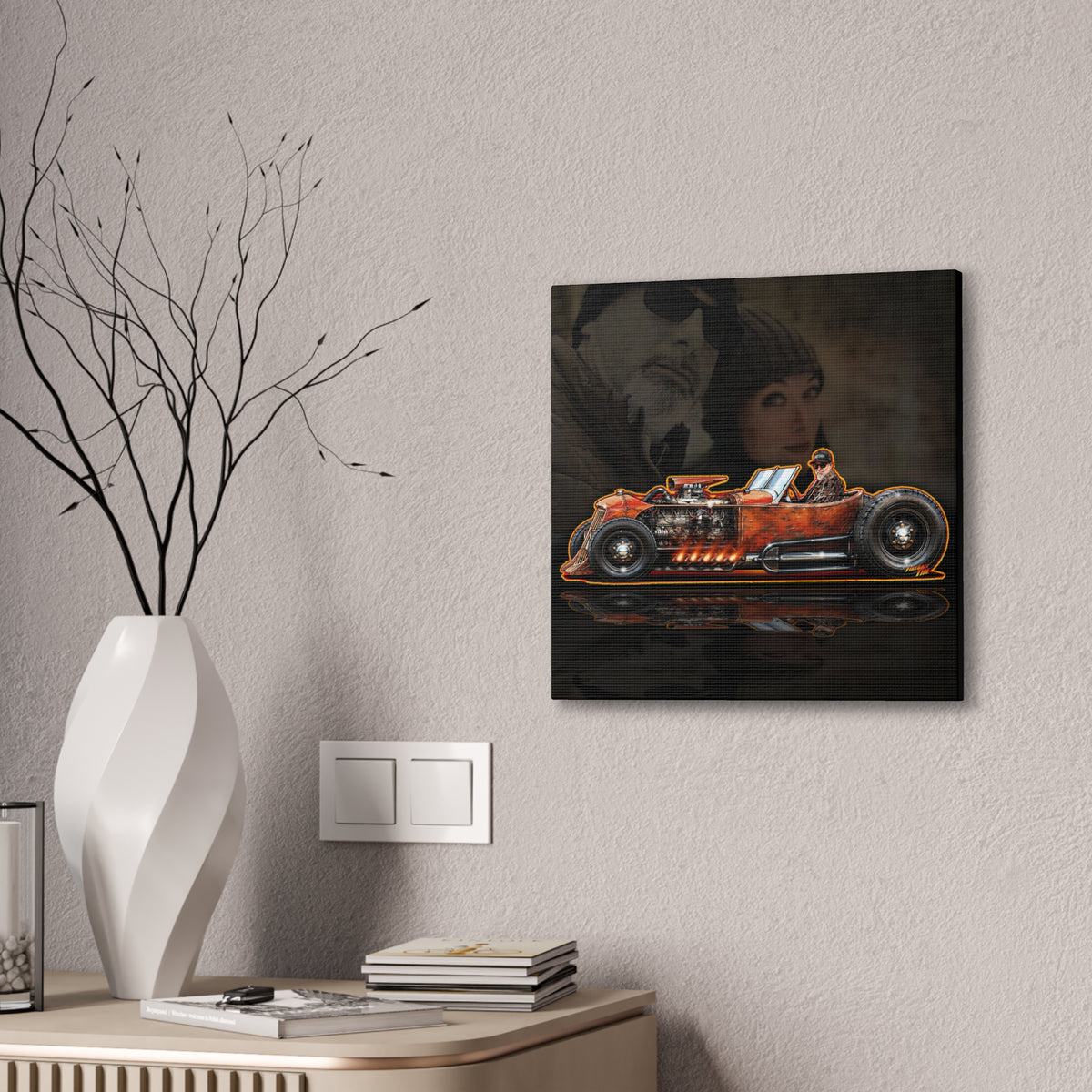 CUSTOM RAT ROD Hot Rod Gretchen Collectible Fireball Art Canvas Stretched Print
