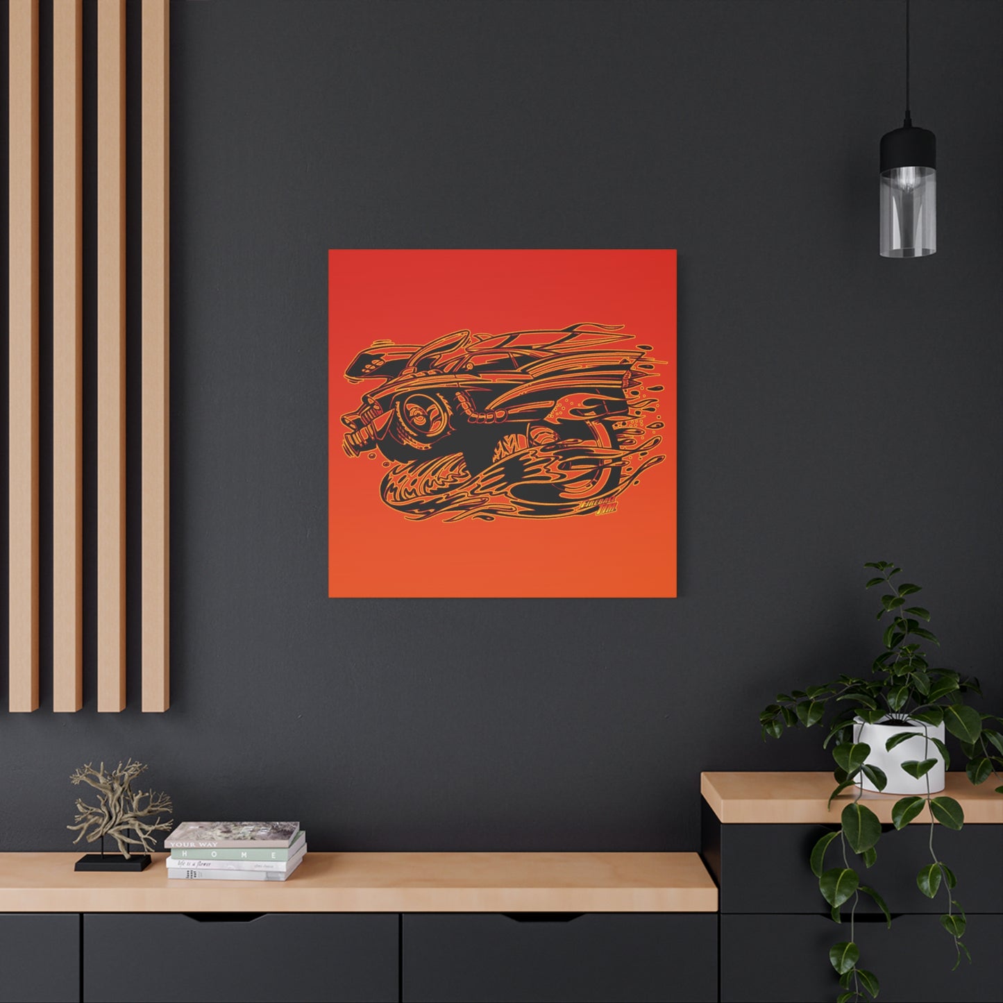 HOT ROD CHEVY Muscle Car Fireball Art Canvas Wall Print - Multiple Sizes