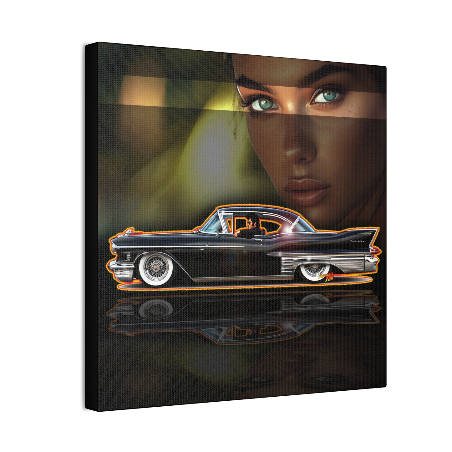 CADILLAC CUSTOM COUPE 1961 Collectible Fireball Art Canvas Stretched Print